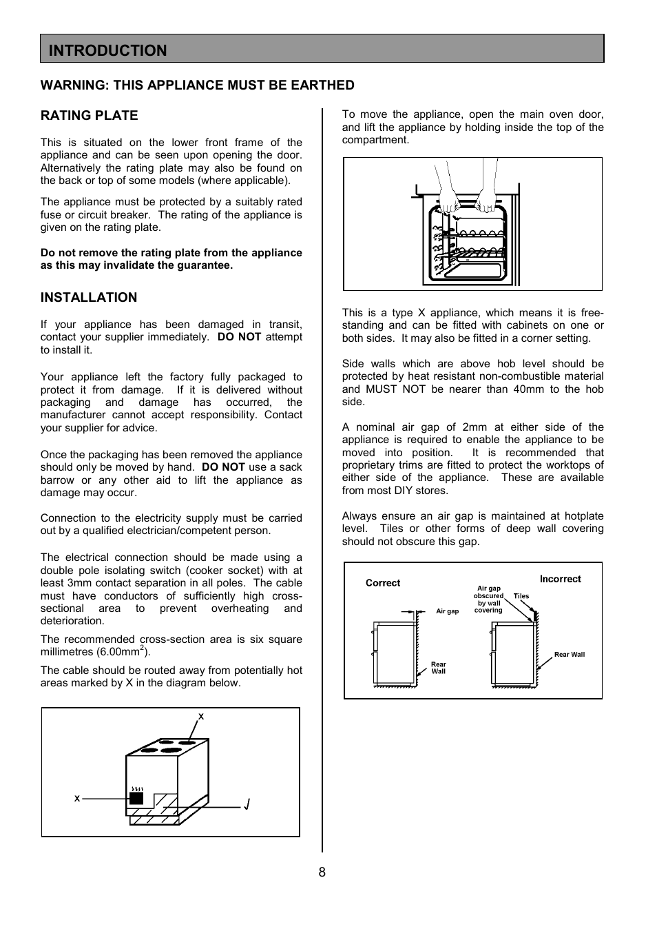 Introduction, Installation | Tricity Bendix RE50G User Manual | Page 8 / 32