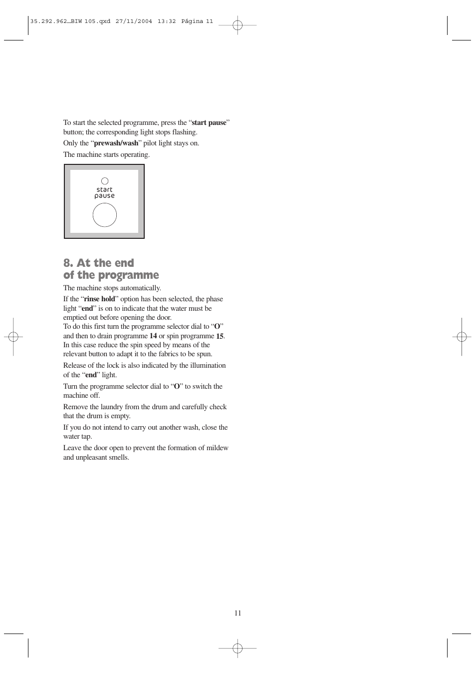 At the end of the programme | Tricity Bendix BIW 105 W User Manual | Page 11 / 28