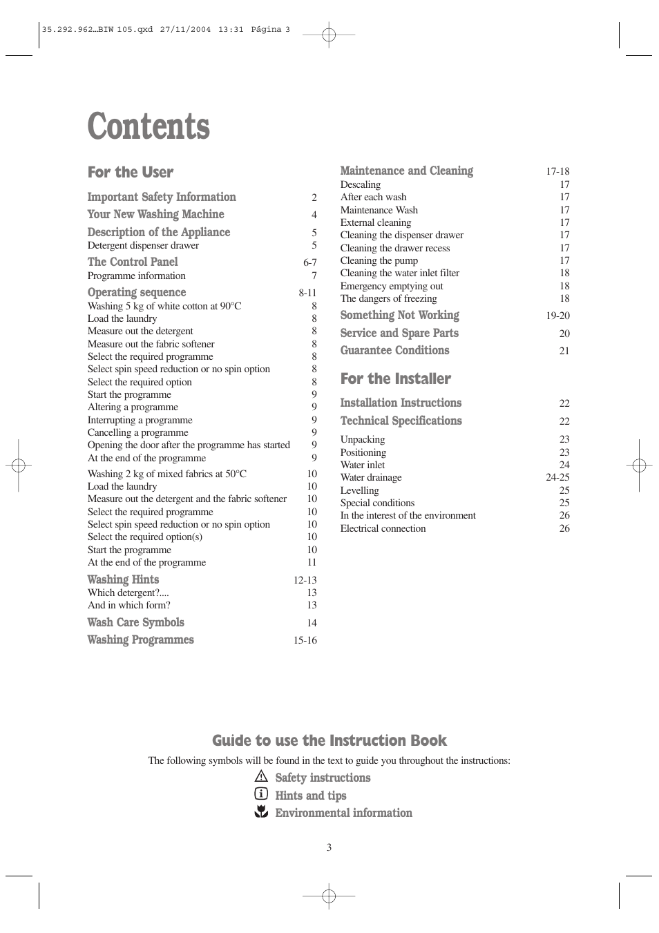 Tricity Bendix BIW 105 W User Manual | Page 3 / 28