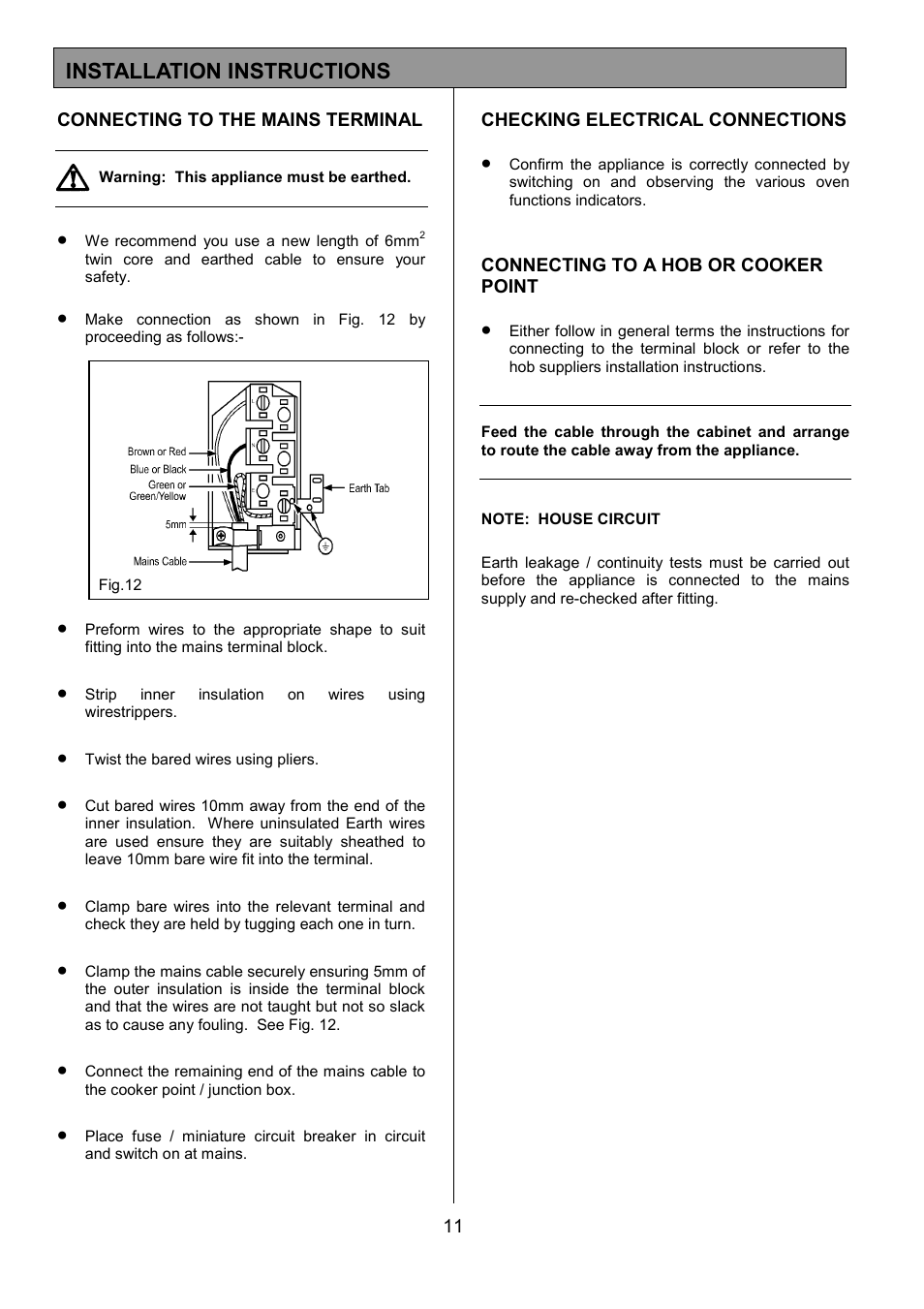 Installation instructions | Tricity Bendix MDB700 User Manual | Page 11 / 32