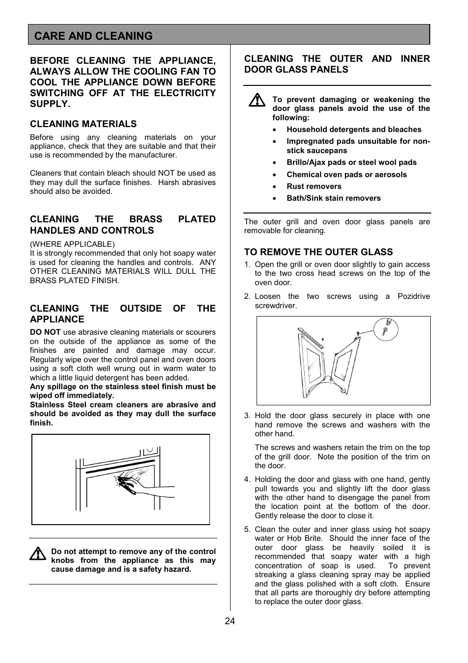 Care and cleaning | Tricity Bendix MDB700 User Manual | Page 24 / 32