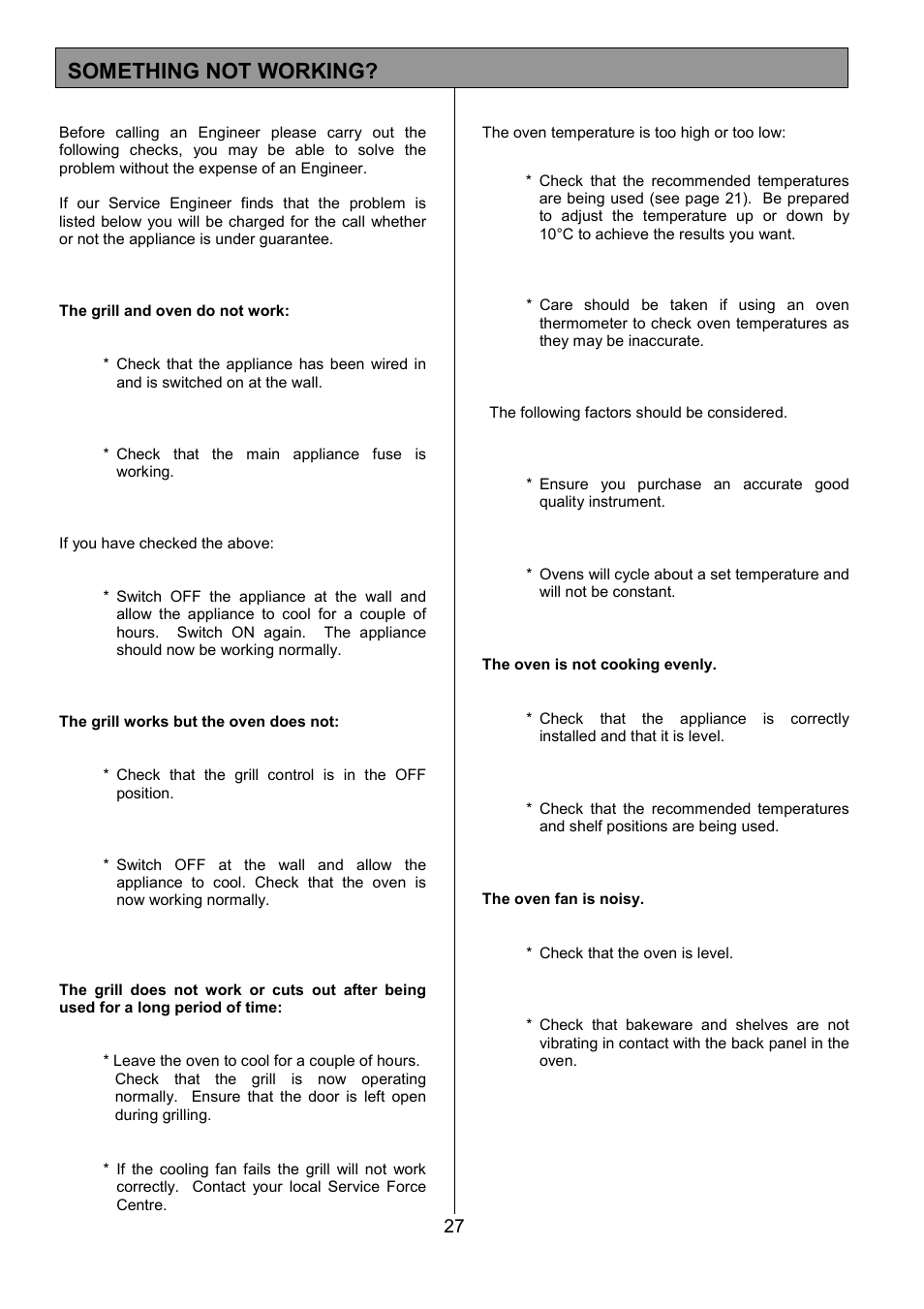 Something not working | Tricity Bendix MDB700 User Manual | Page 27 / 32