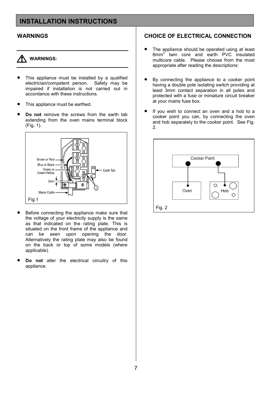 Installation instructions | Tricity Bendix MDB700 User Manual | Page 7 / 32