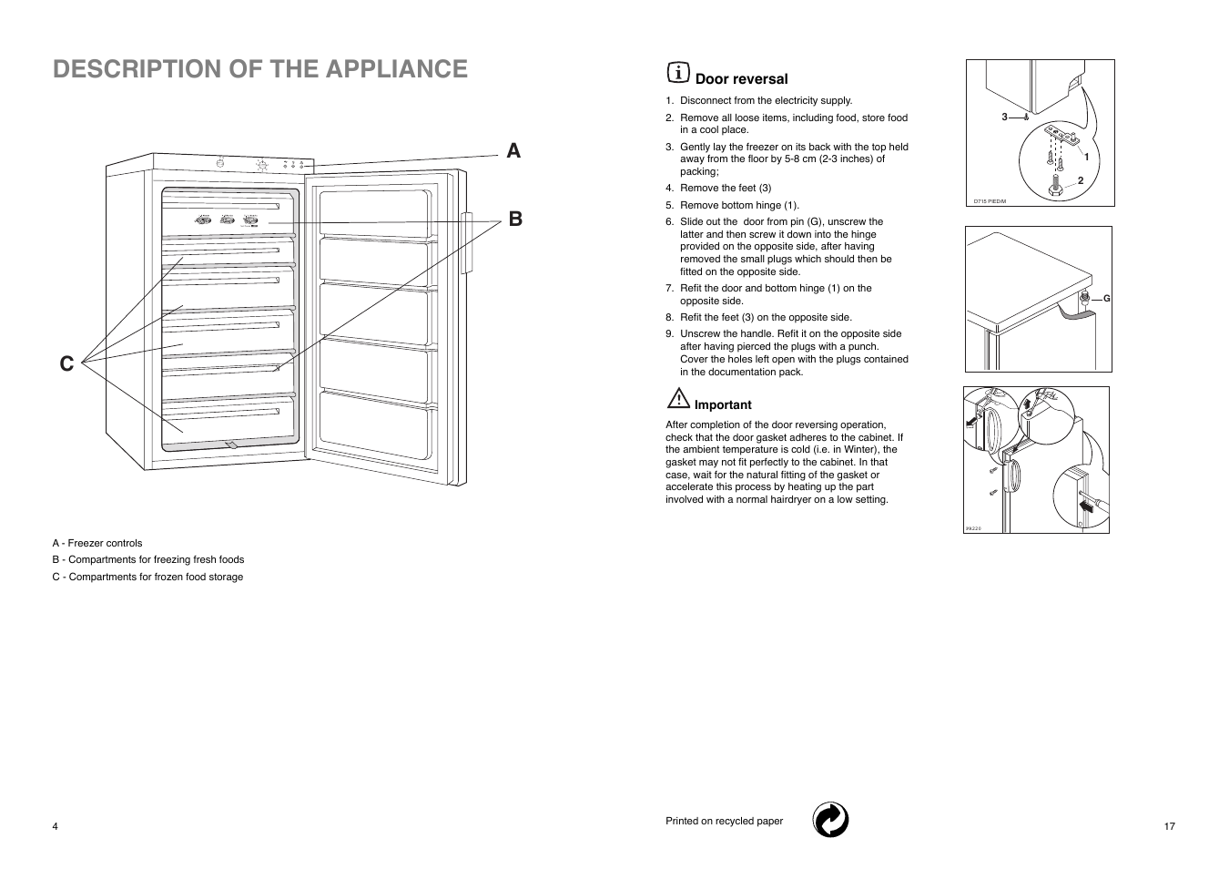 Description of the appliance, Bc a | Tricity Bendix TB 85 F User Manual | Page 4 / 20