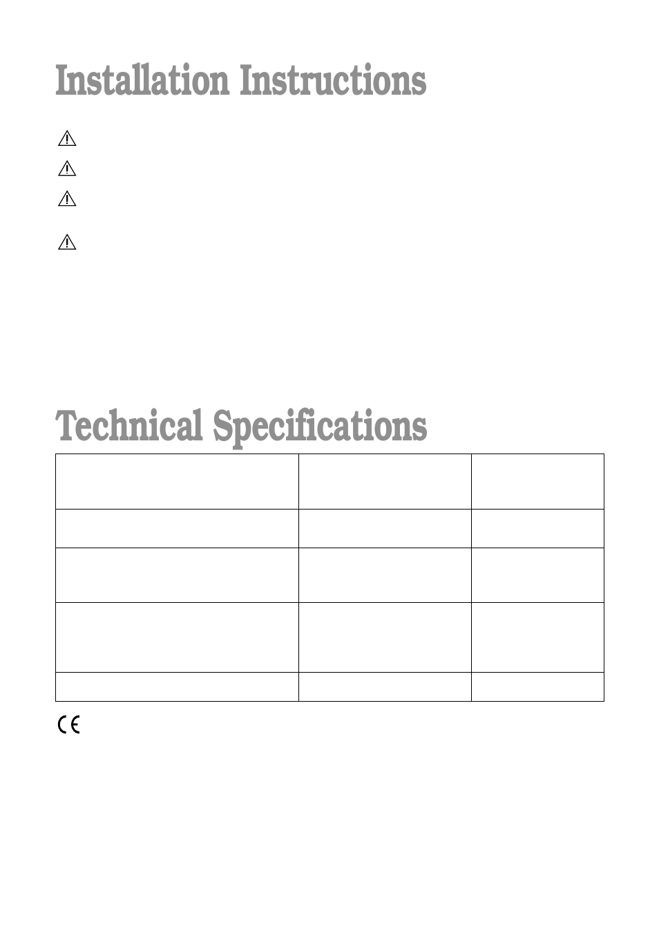 Installation instructions technical specifications | Tricity Bendix BIW 102 User Manual | Page 25 / 32