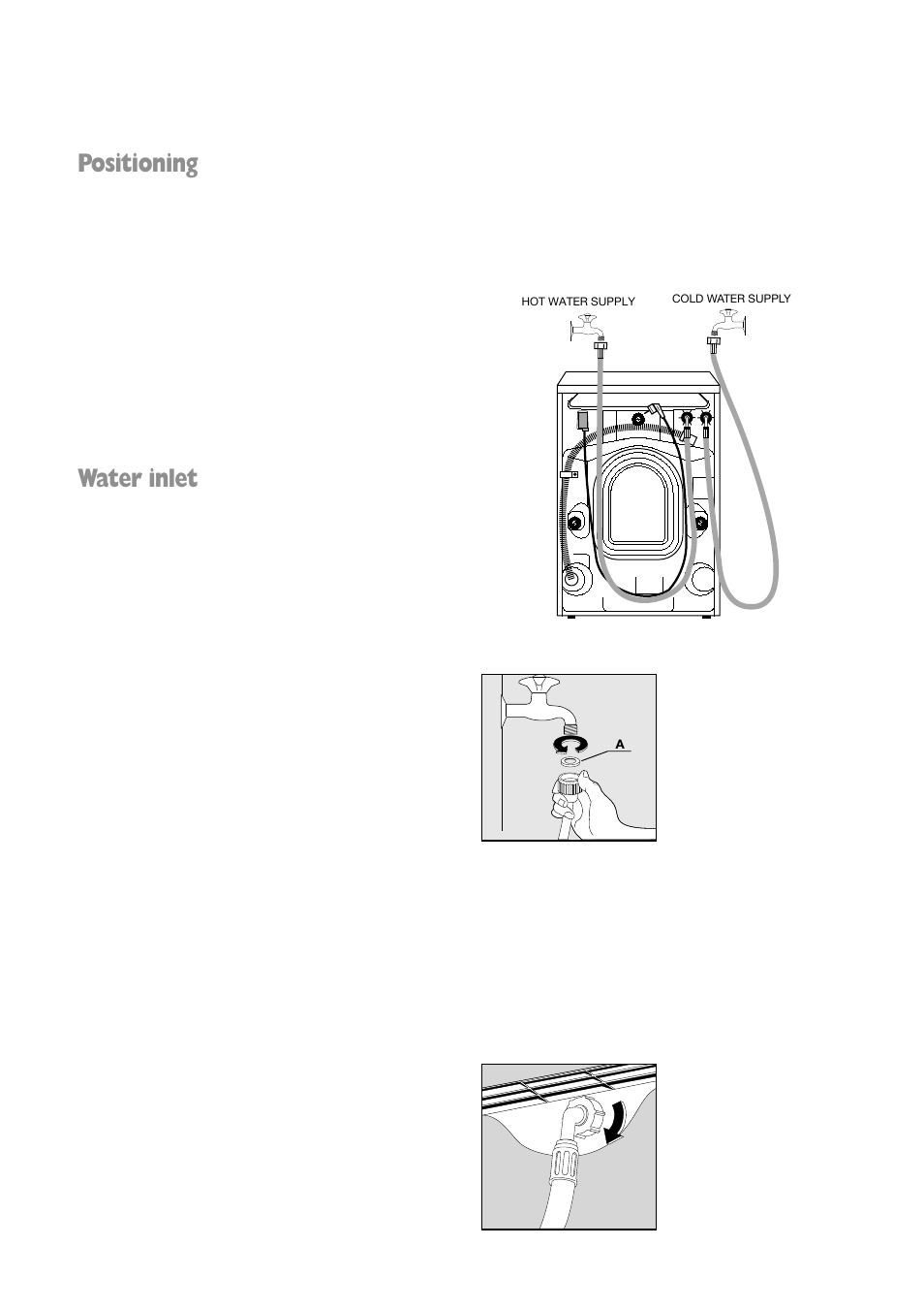 Positioning, Water inlet | Tricity Bendix BIW 102 User Manual | Page 27 / 32
