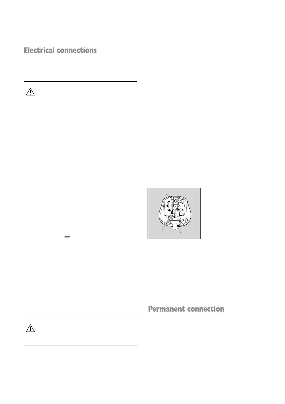 Electrical connections, Permanent connection | Tricity Bendix BIW 102 User Manual | Page 30 / 32