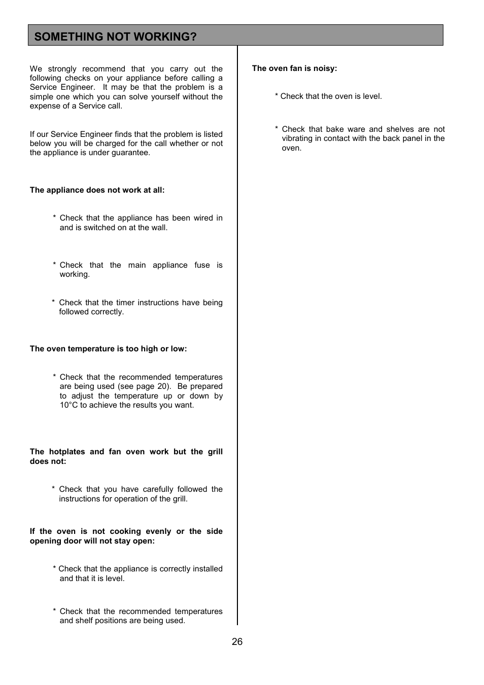 Something not working | Tricity Bendix SE323 User Manual | Page 26 / 32