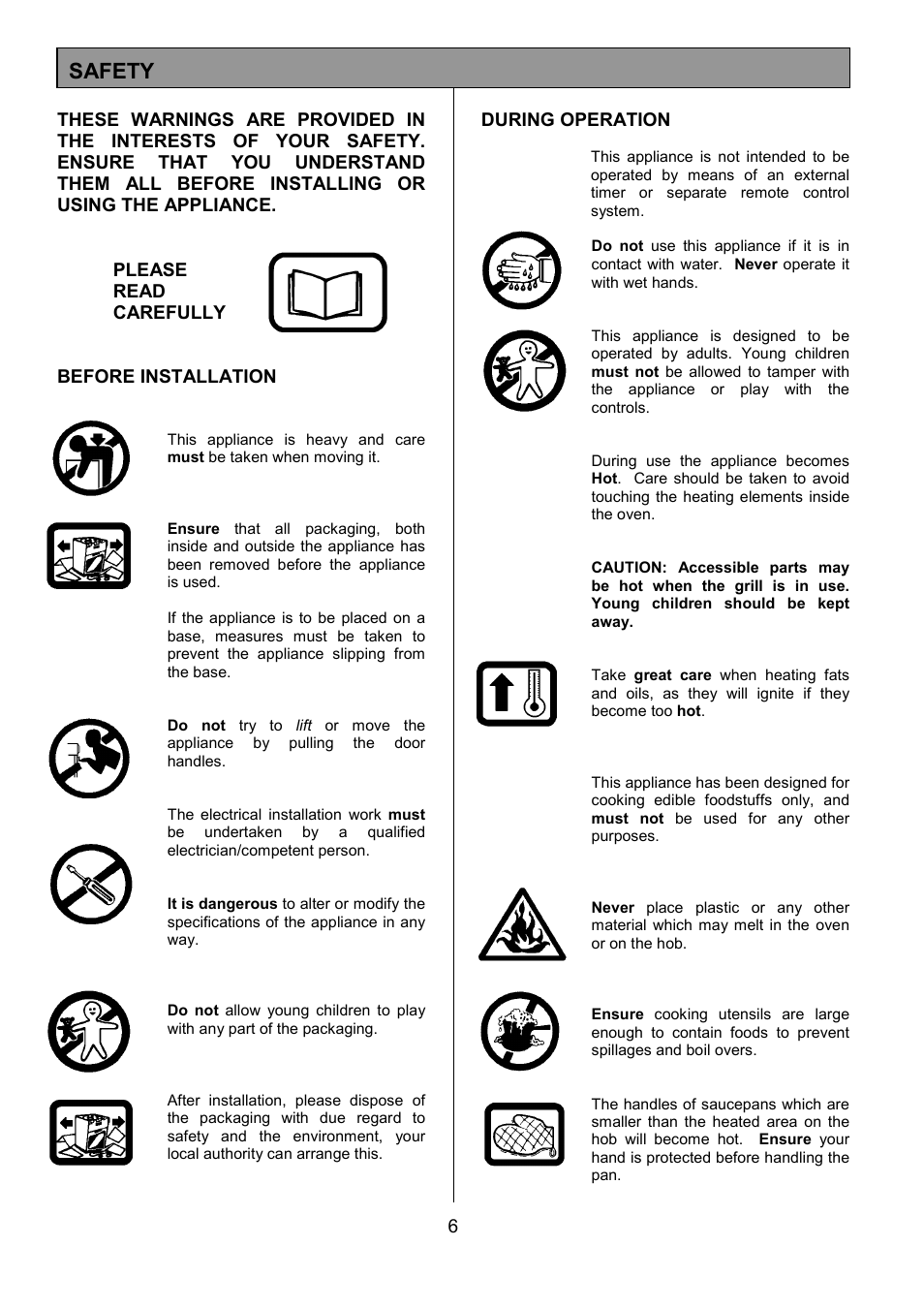 Safety | Tricity Bendix SE323 User Manual | Page 6 / 32