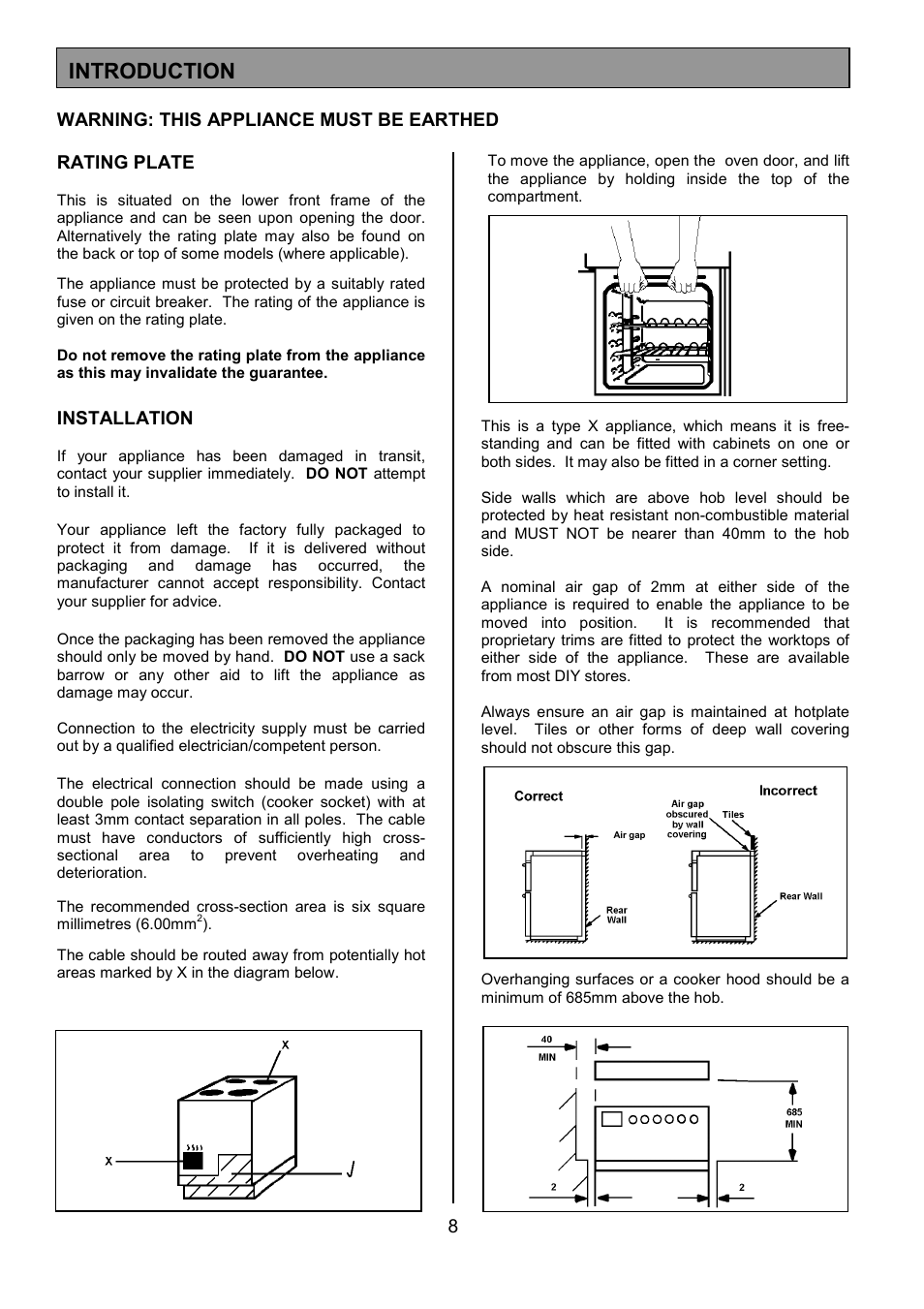 Introduction, Installation | Tricity Bendix SE323 User Manual | Page 8 / 32