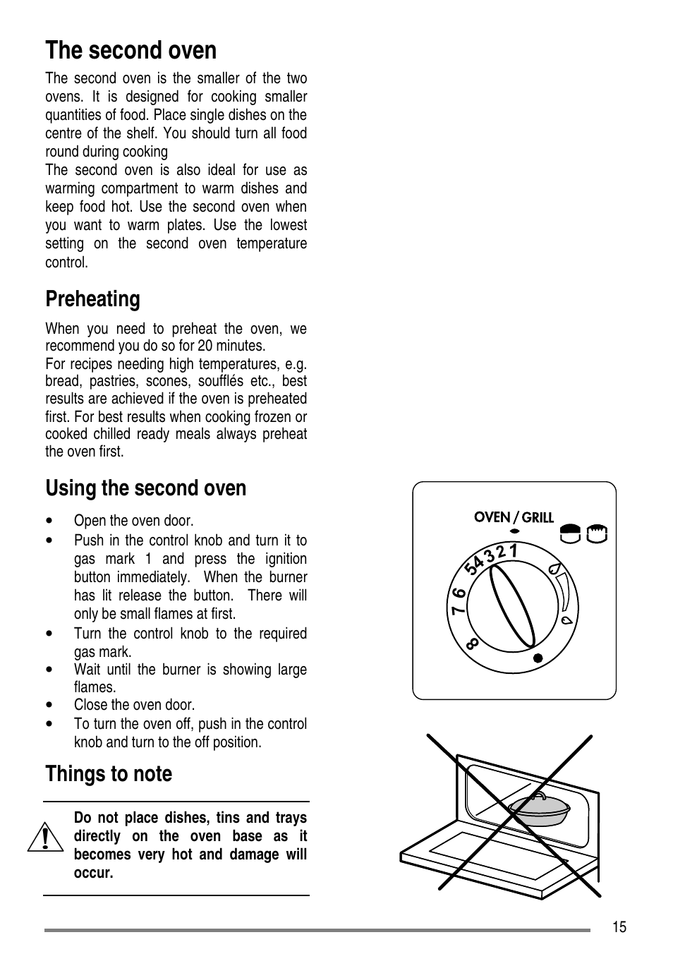 The second oven, Preheating, Using the second oven | Tricity Bendix SG550/1 User Manual | Page 15 / 44