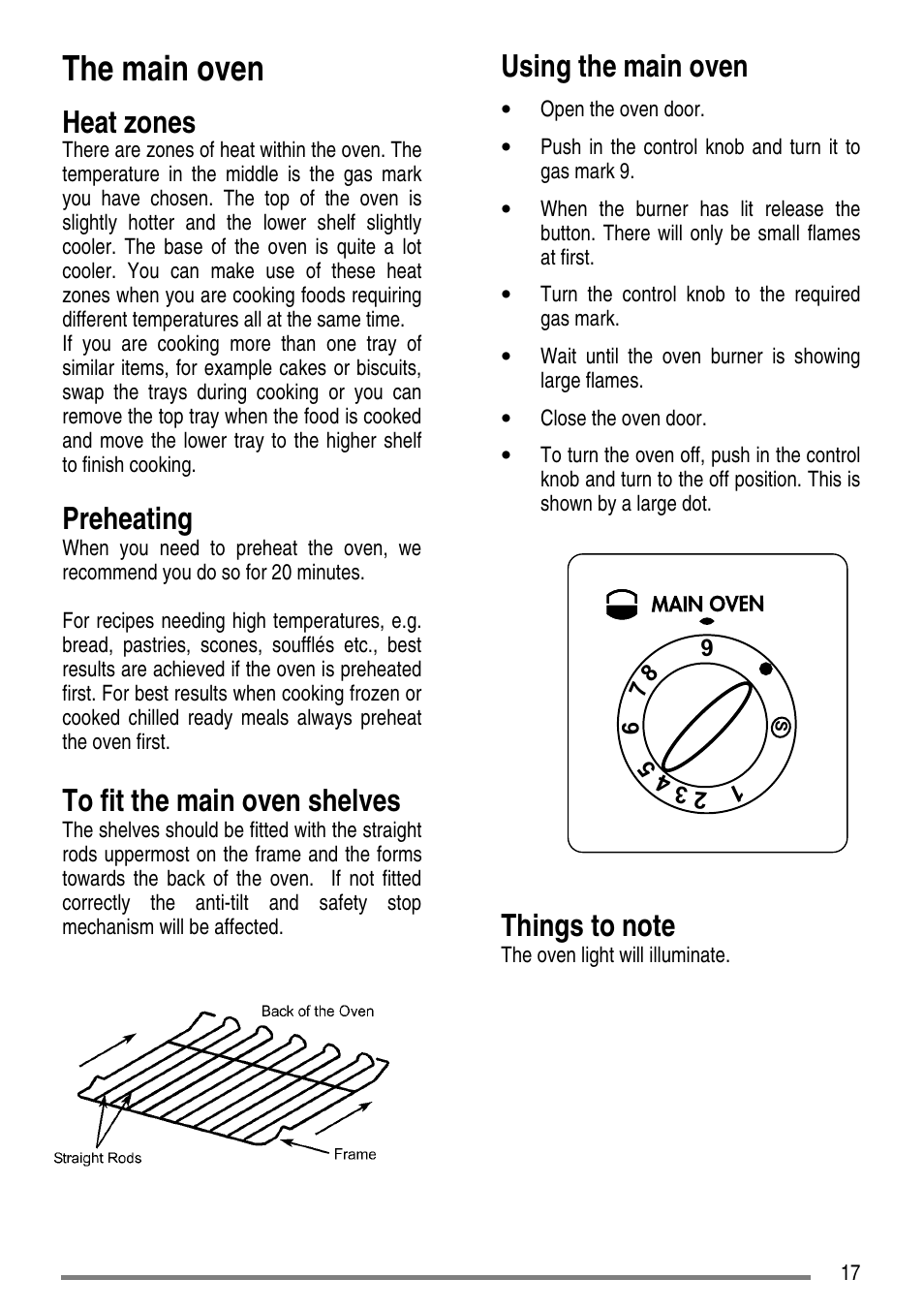 The main oven, Heat zones, Preheating | Using the main oven | Tricity Bendix SG550/1 User Manual | Page 17 / 44