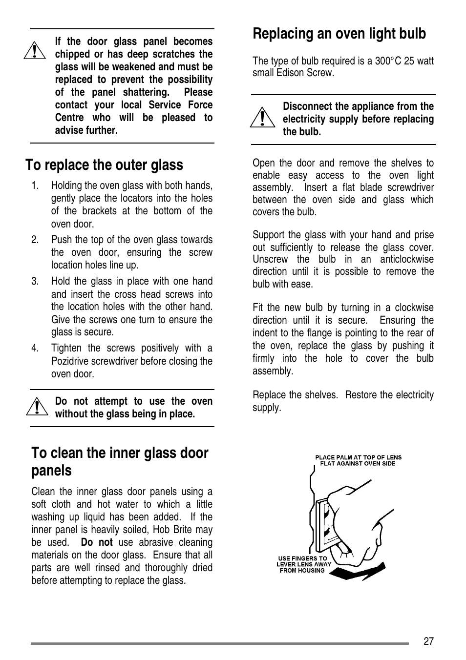Replacing an oven light bulb | Tricity Bendix SG550/1 User Manual | Page 27 / 44