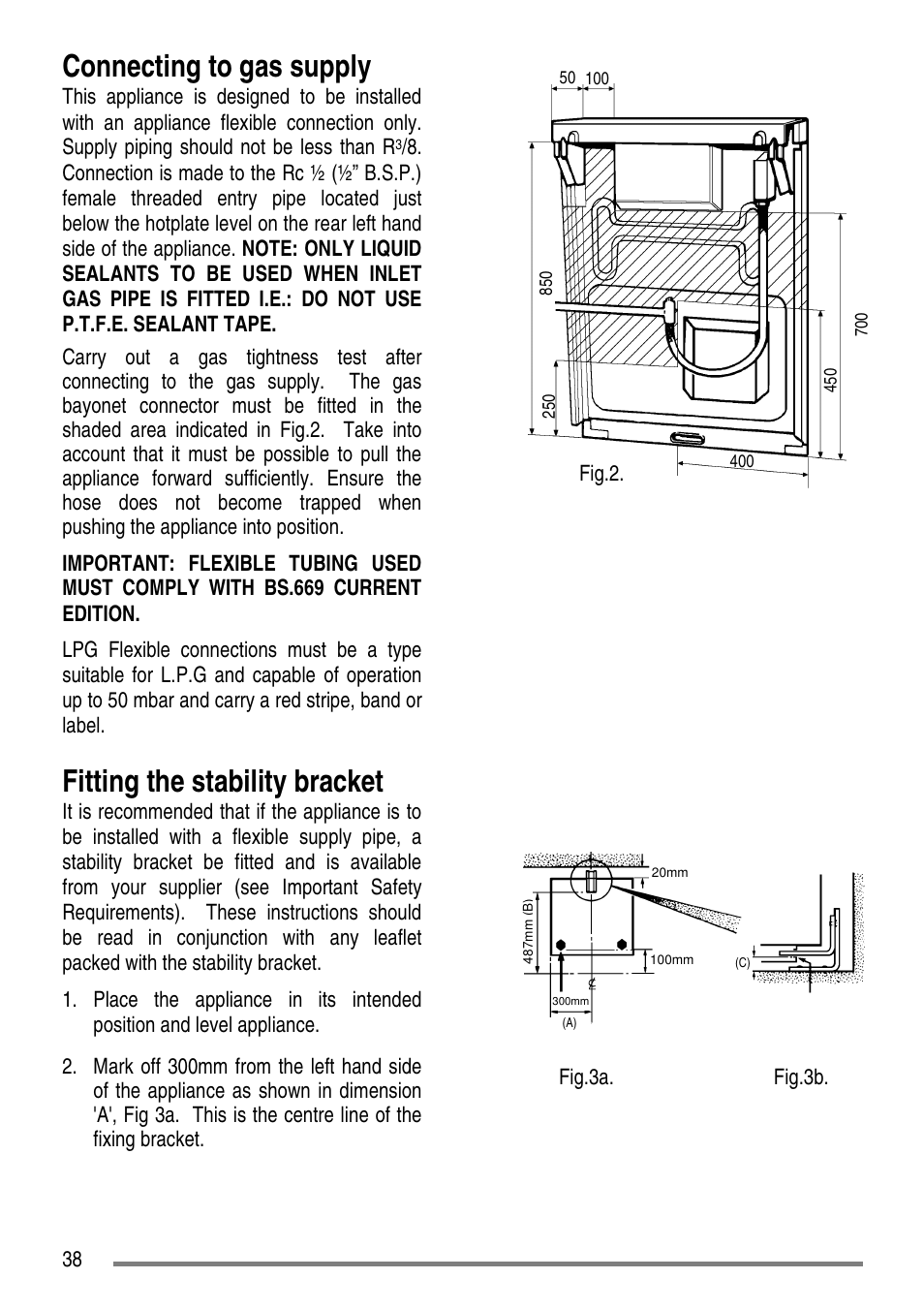 Connecting to gas supply, Fitting the stability bracket | Tricity Bendix SG550/1 User Manual | Page 38 / 44