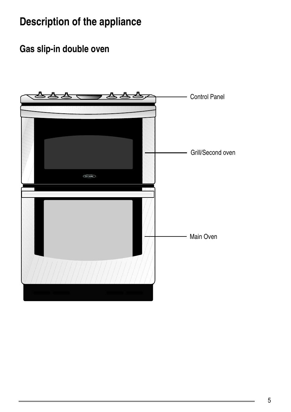 Description of the appliance, Gas slip-in double oven | Tricity Bendix SG550/1 User Manual | Page 5 / 44
