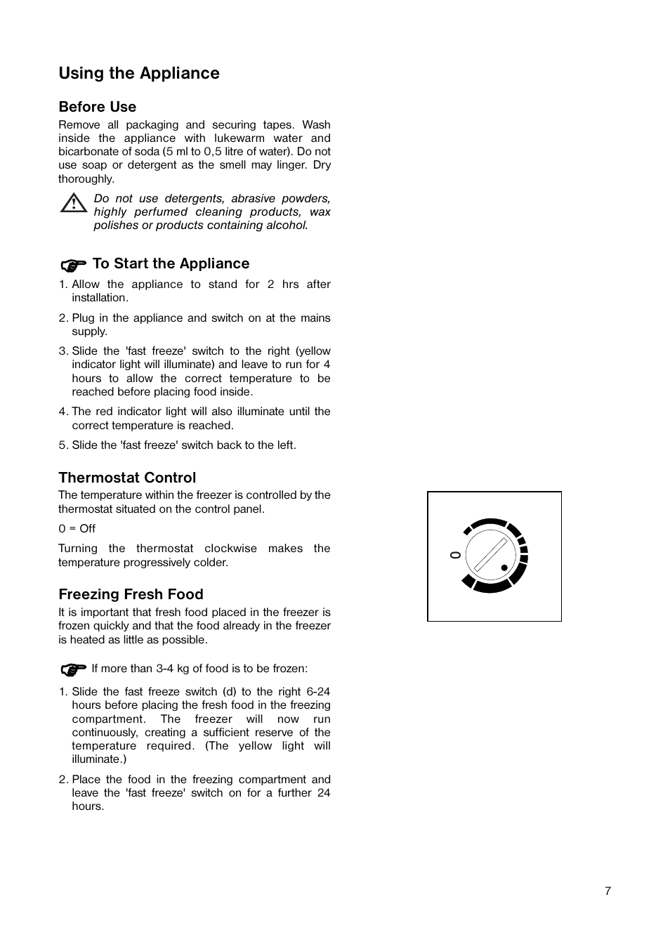 Using the appliance | Tricity Bendix TB 42 UF User Manual | Page 7 / 15