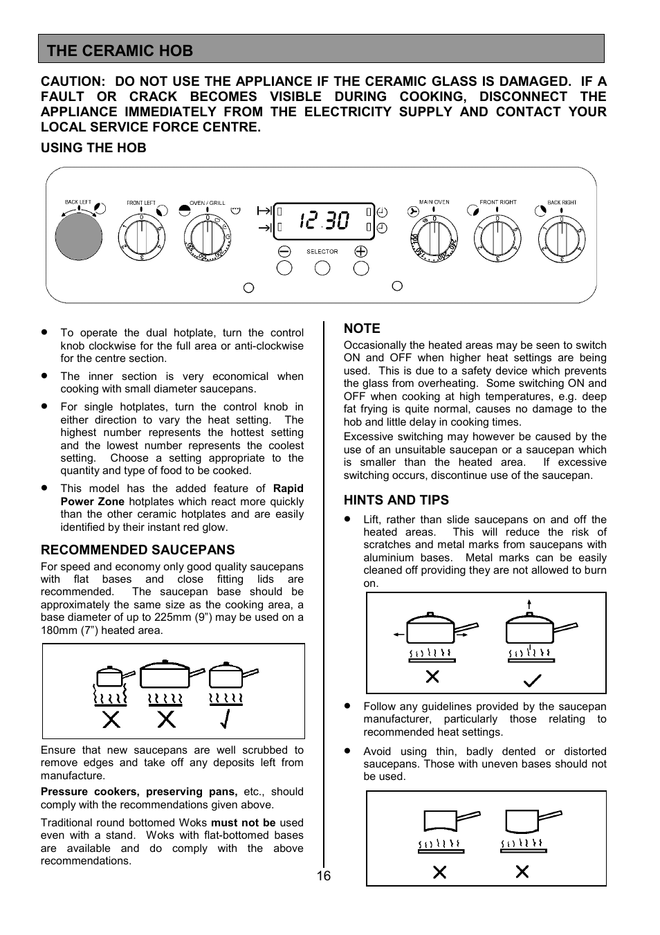 The ceramic hob | Tricity Bendix SE556 User Manual | Page 16 / 36
