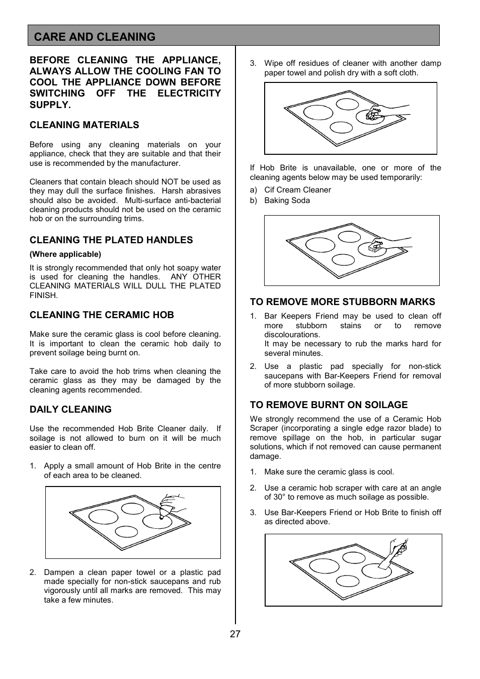 Care and cleaning | Tricity Bendix SE556 User Manual | Page 27 / 36
