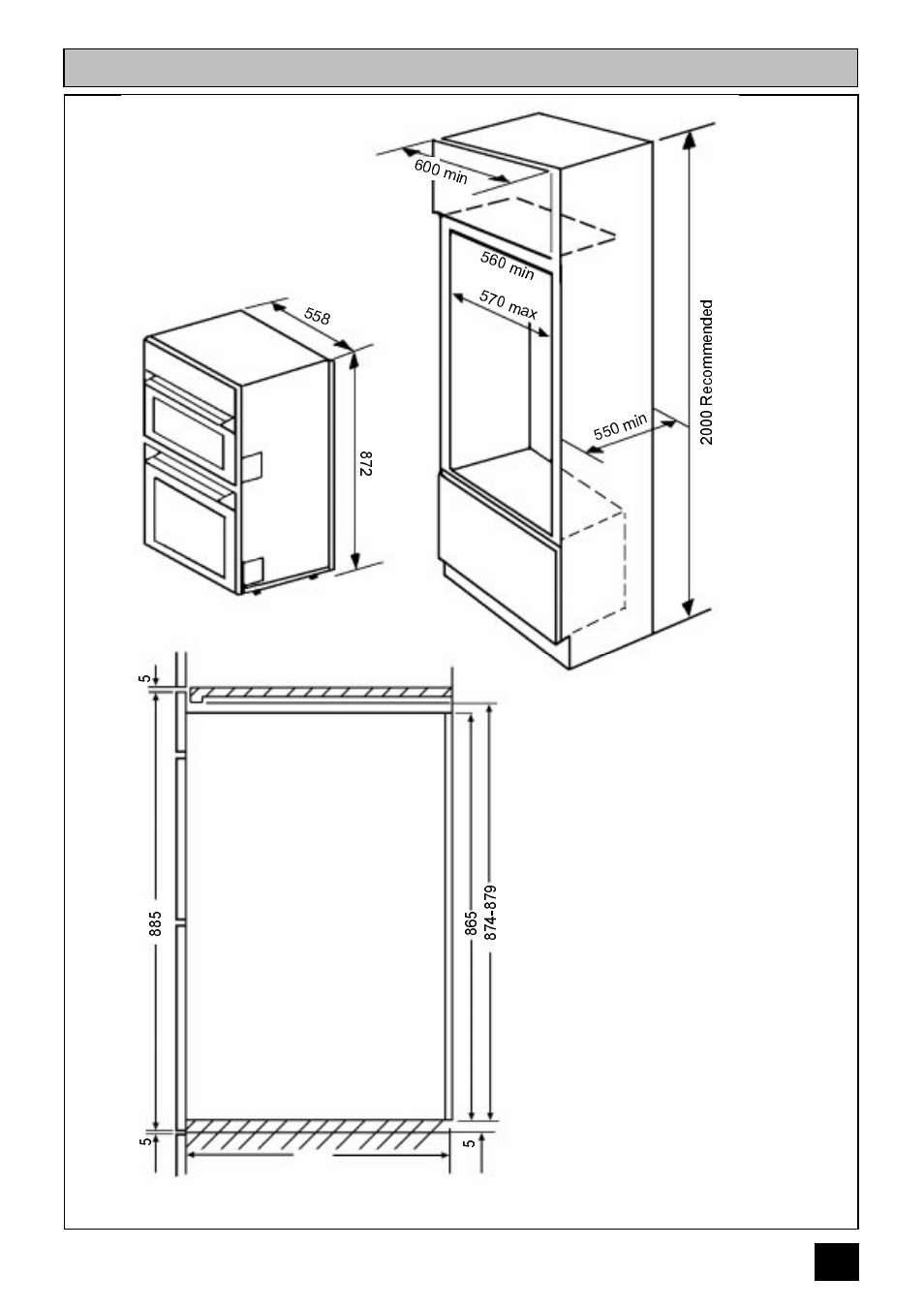 Recommended cabinet dimensions (in millimetres) | Tricity Bendix DURHAM User Manual | Page 9 / 52