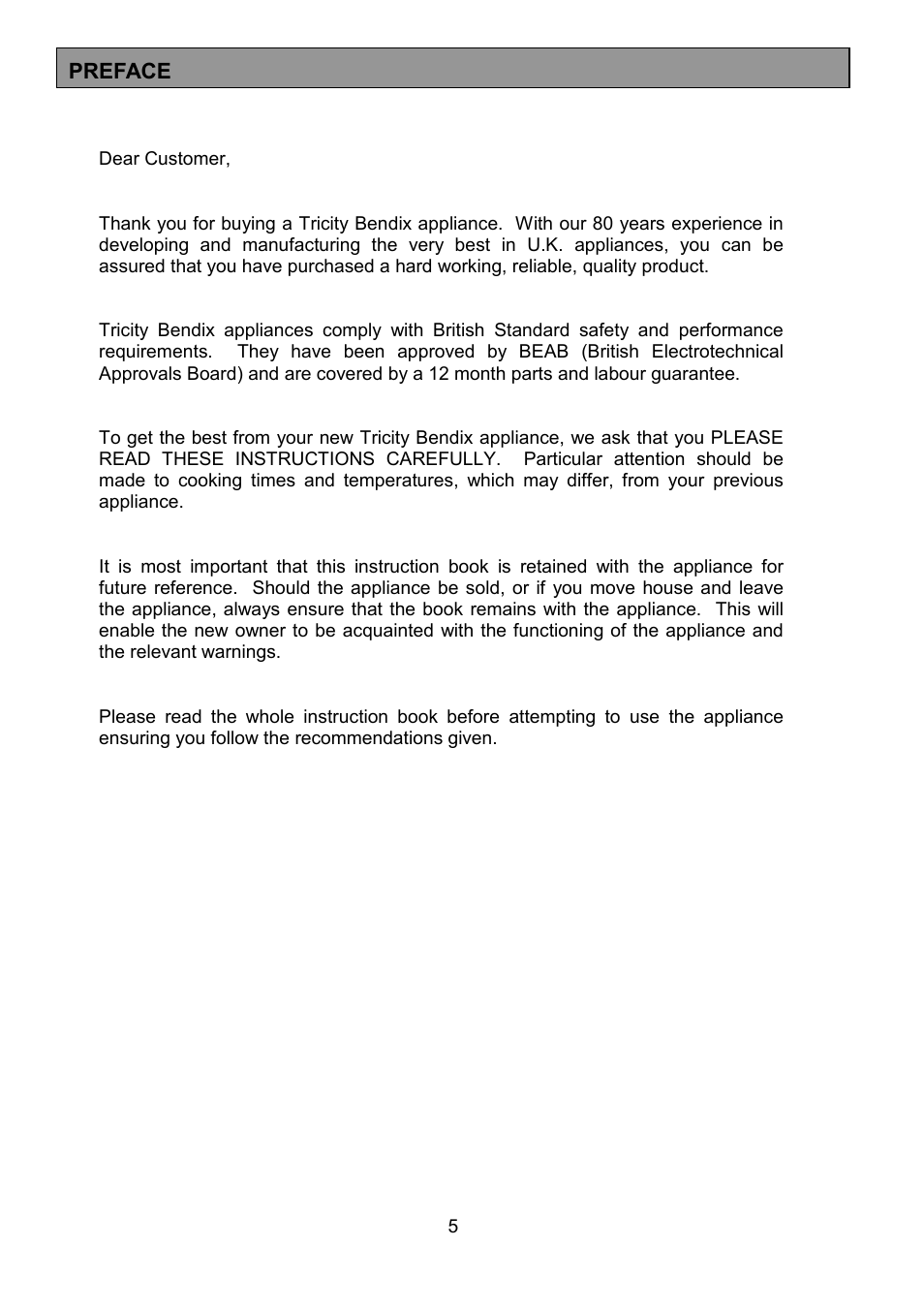 Tricity Bendix CSE560 User Manual | Page 5 / 36