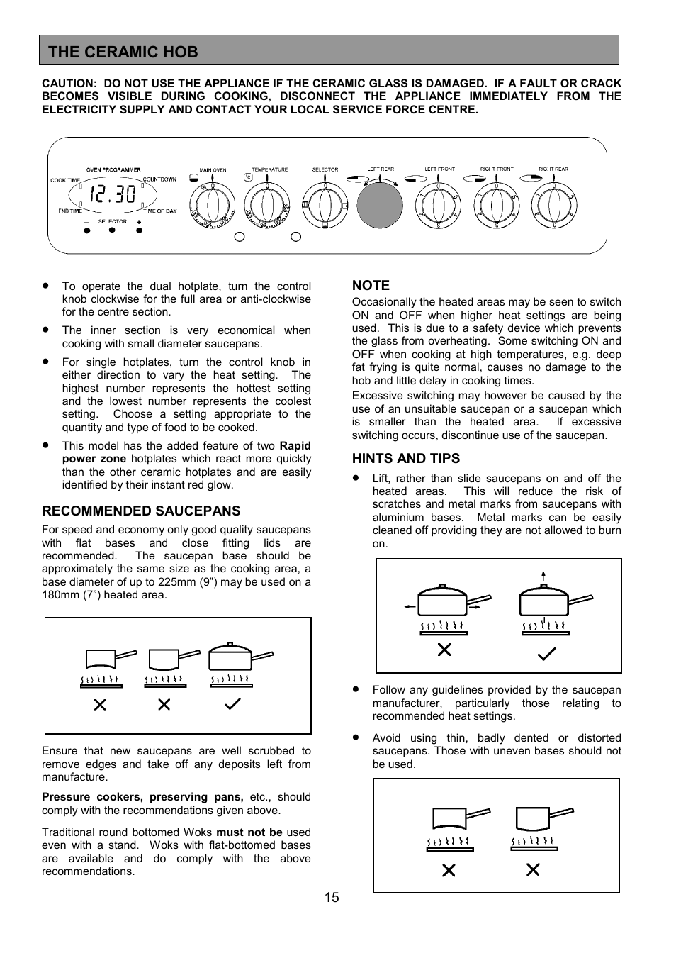 The ceramic hob | Tricity Bendix SIE454 User Manual | Page 15 / 36