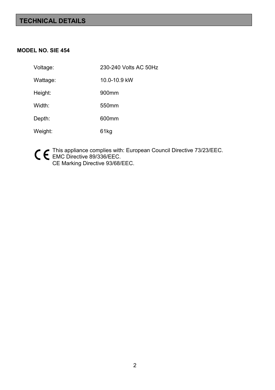 Tricity Bendix SIE454 User Manual | Page 2 / 36