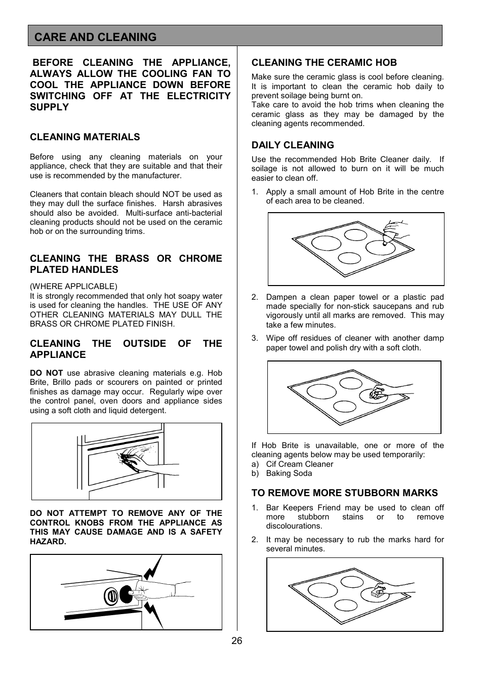 Care and cleaning | Tricity Bendix SIE454 User Manual | Page 26 / 36