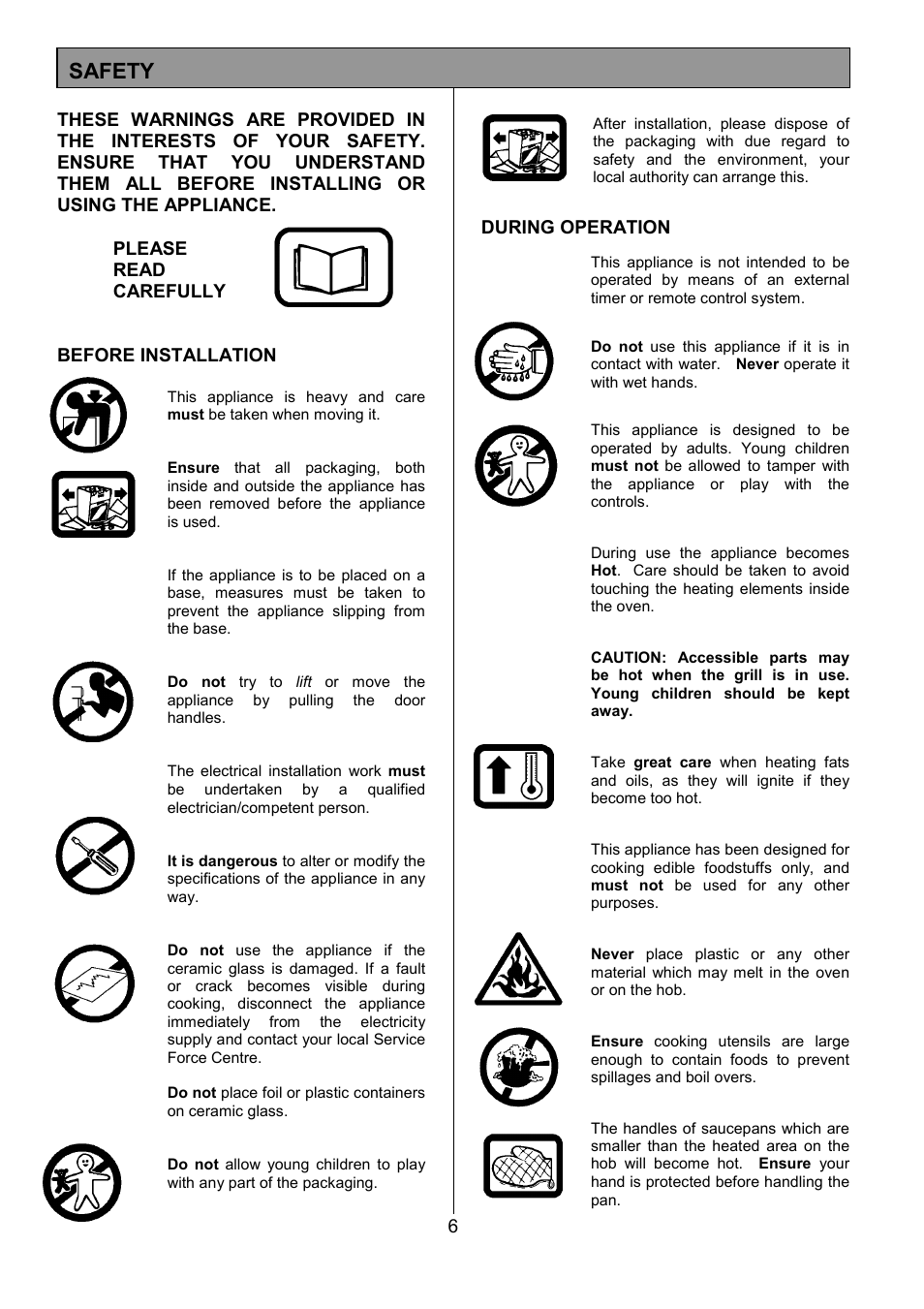 Safety | Tricity Bendix SIE454 User Manual | Page 6 / 36