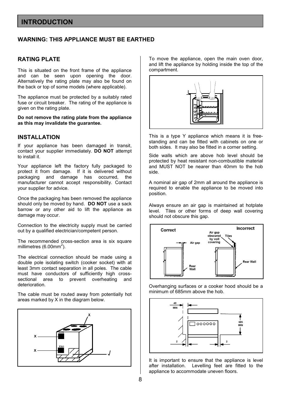 Introduction, Installation | Tricity Bendix SIE454 User Manual | Page 8 / 36