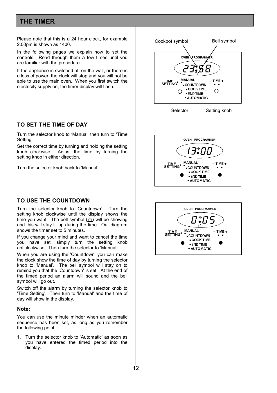 The timer | Tricity Bendix SIE505X User Manual | Page 12 / 32