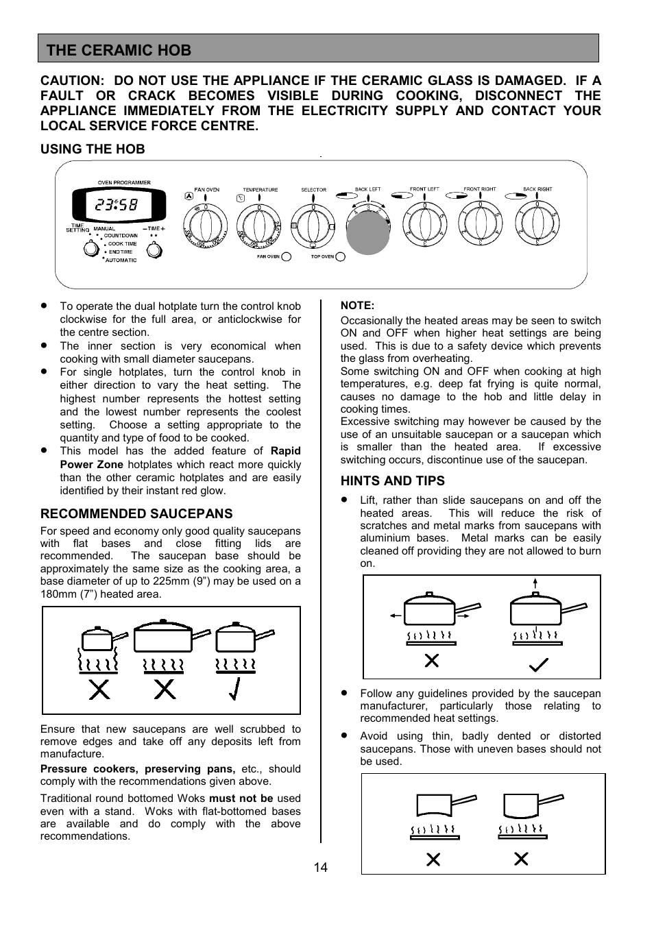 The ceramic hob | Tricity Bendix SIE505X User Manual | Page 14 / 32