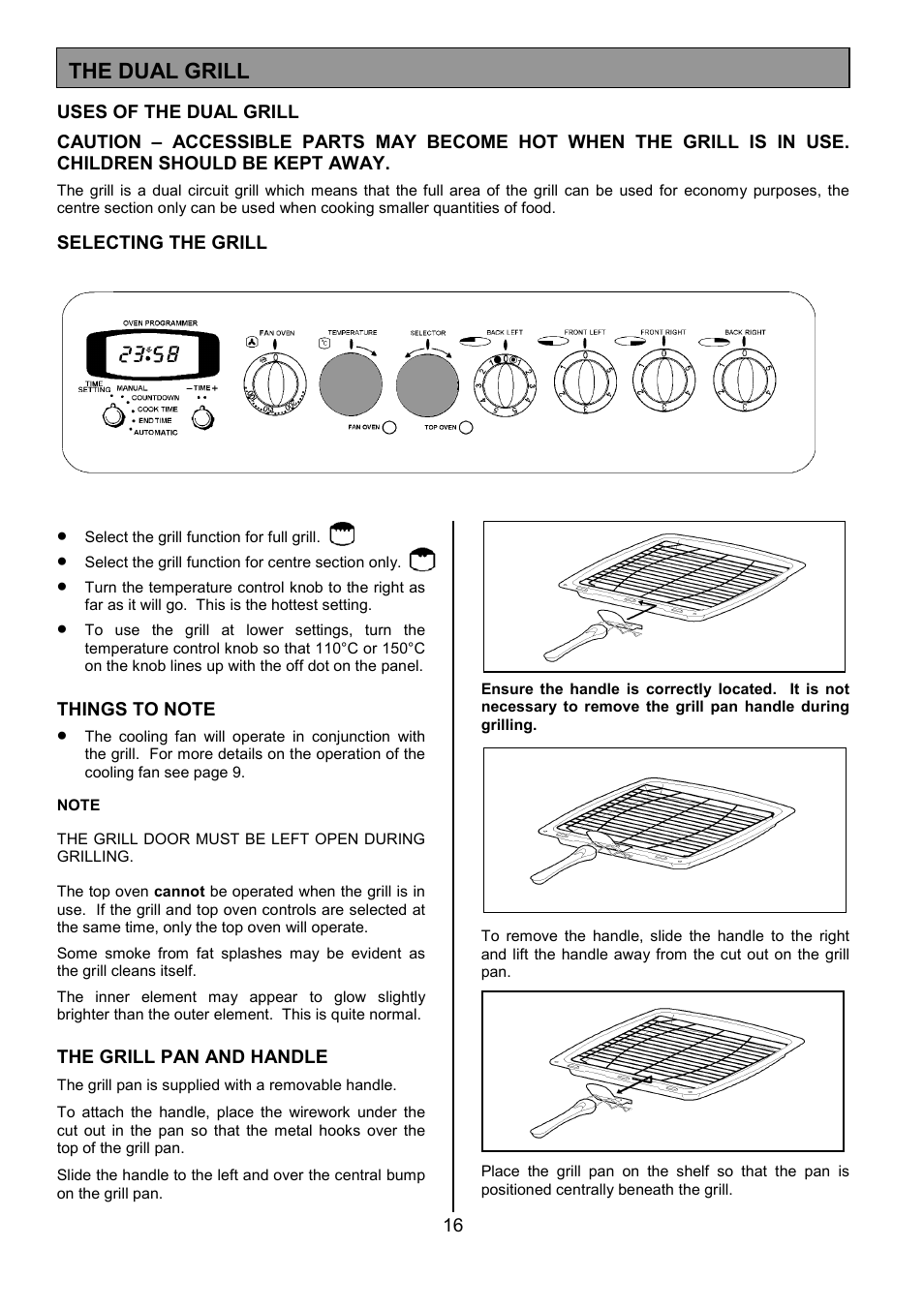 The dual grill | Tricity Bendix SIE505X User Manual | Page 16 / 32