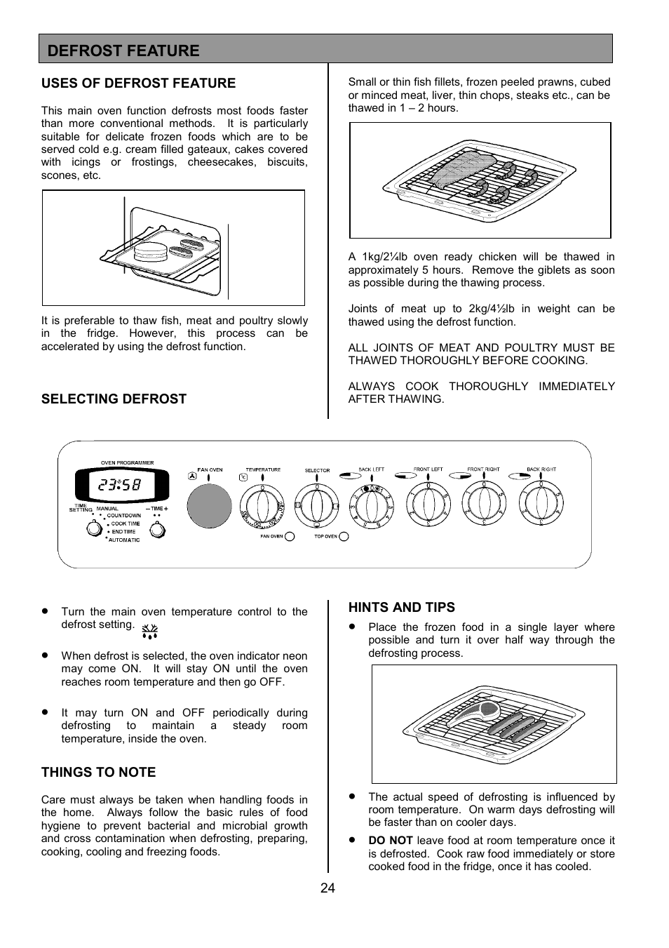 Defrost feature | Tricity Bendix SIE505X User Manual | Page 24 / 32