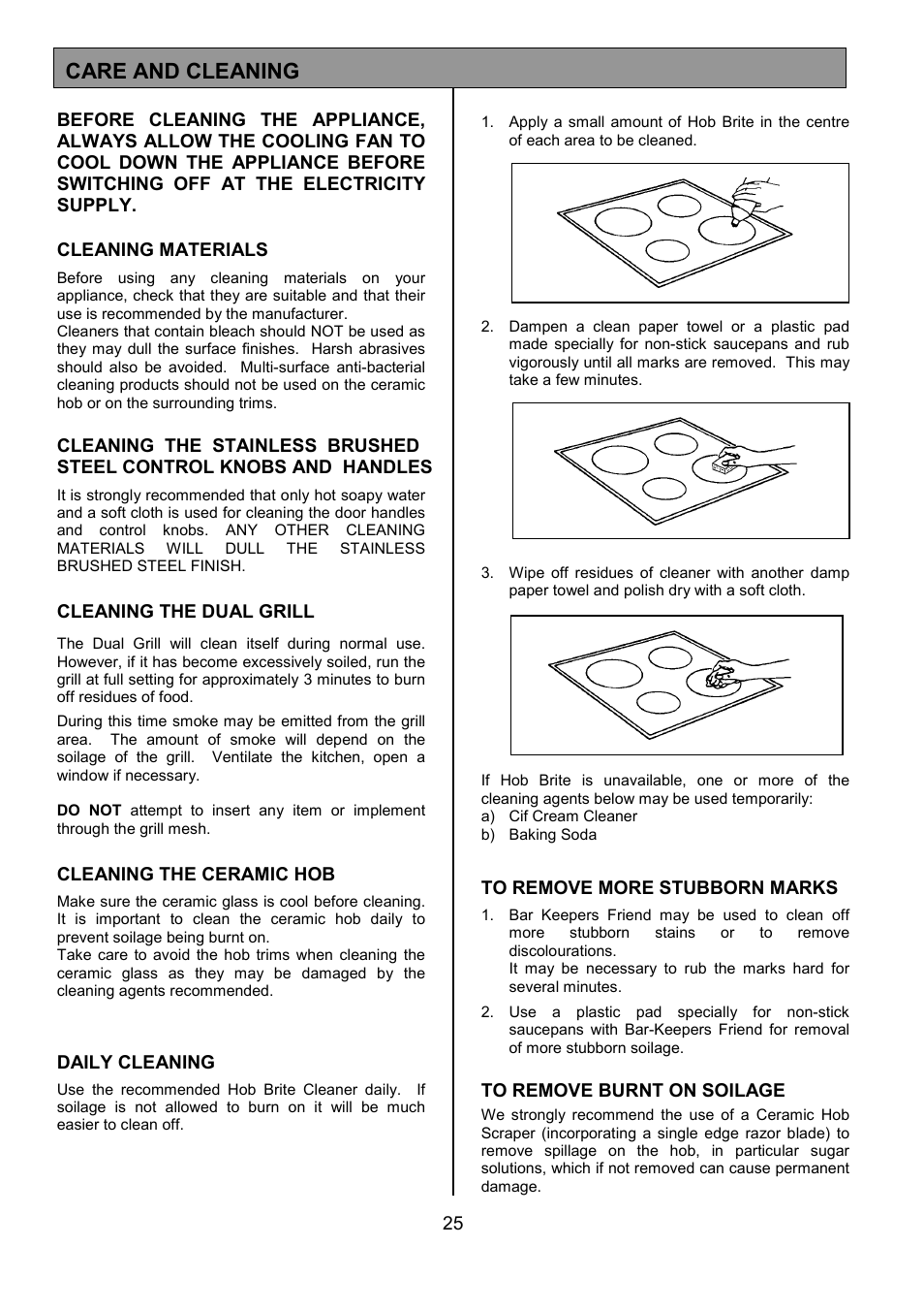 Care and cleaning | Tricity Bendix SIE505X User Manual | Page 25 / 32