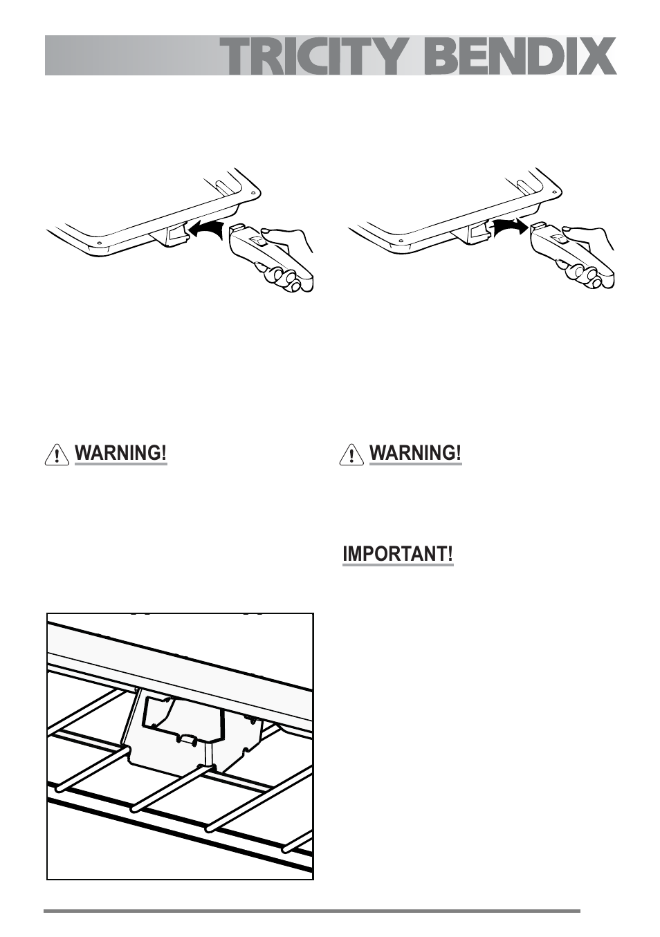 The grill pan and handle, Warning, Important | Tricity Bendix U30352 SE558 User Manual | Page 15 / 40