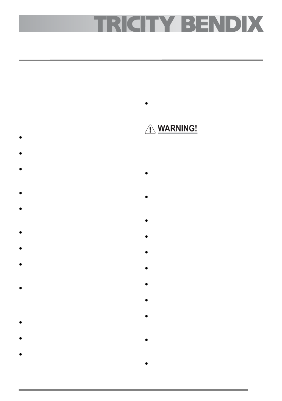 Important safety instructions, Installation, Child safety | During use, Warning | Tricity Bendix U30352 SE558 User Manual | Page 3 / 40