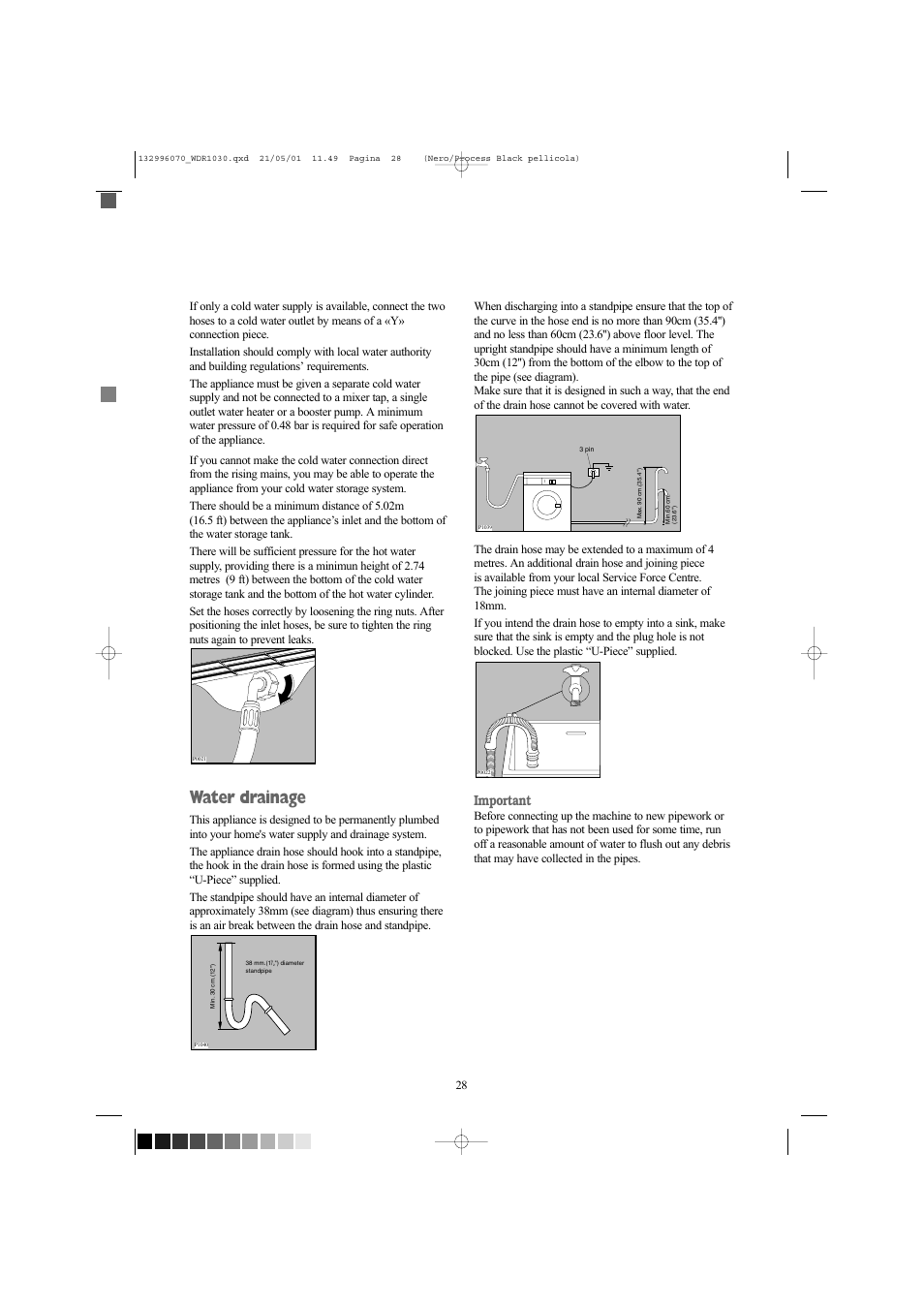 Water drainage, Important | Tricity Bendix WDR 1030 User Manual | Page 28 / 32
