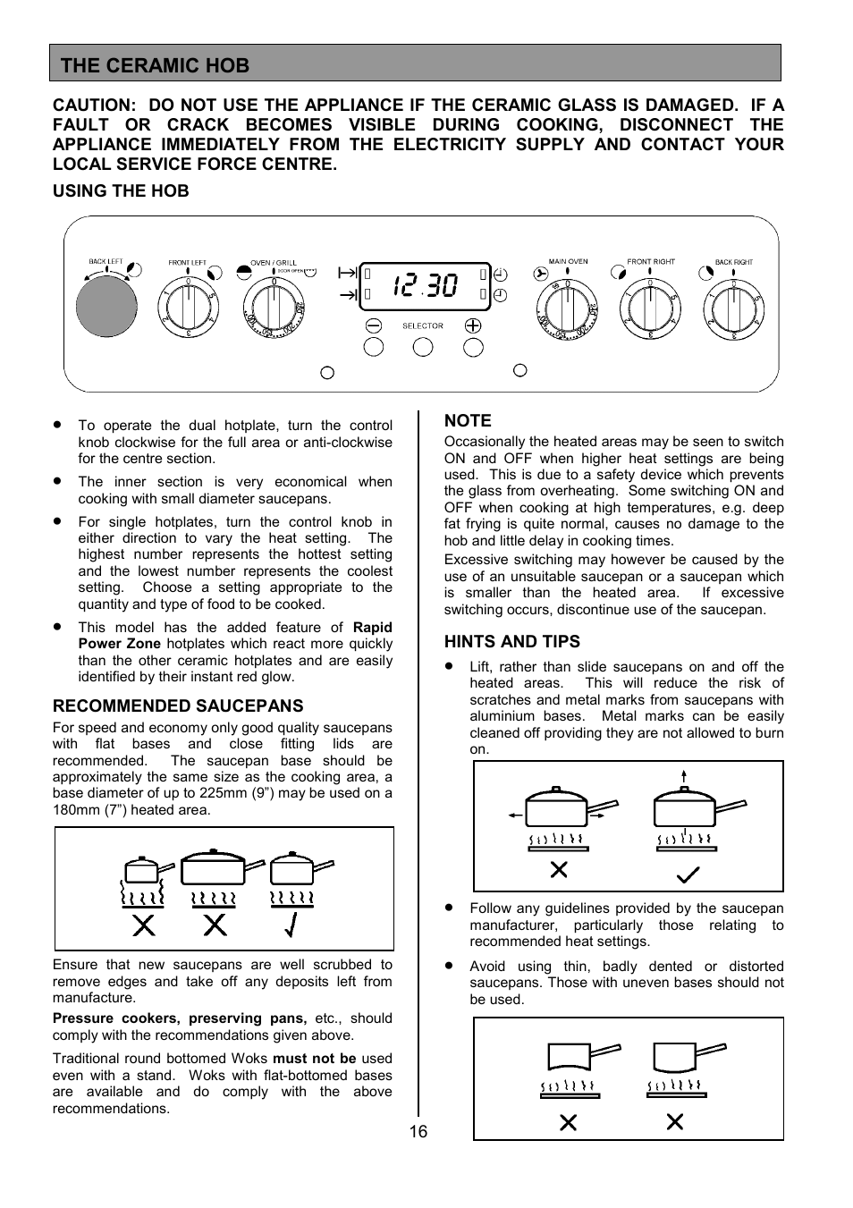 The ceramic hob | Tricity Bendix SIE556 User Manual | Page 16 / 36