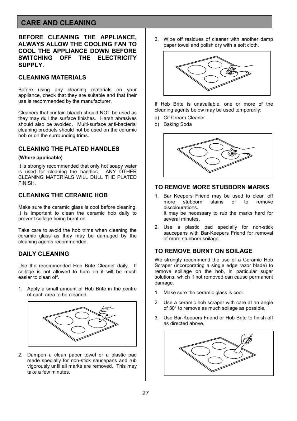 Care and cleaning | Tricity Bendix SIE556 User Manual | Page 27 / 36