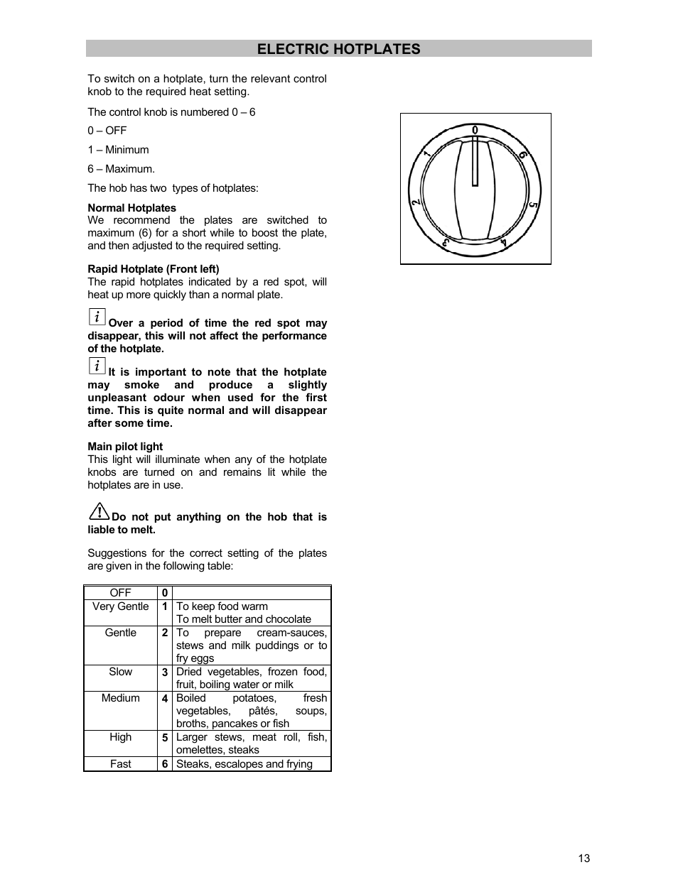 Electric hotplates | Tricity Bendix SIE 233 User Manual | Page 13 / 23