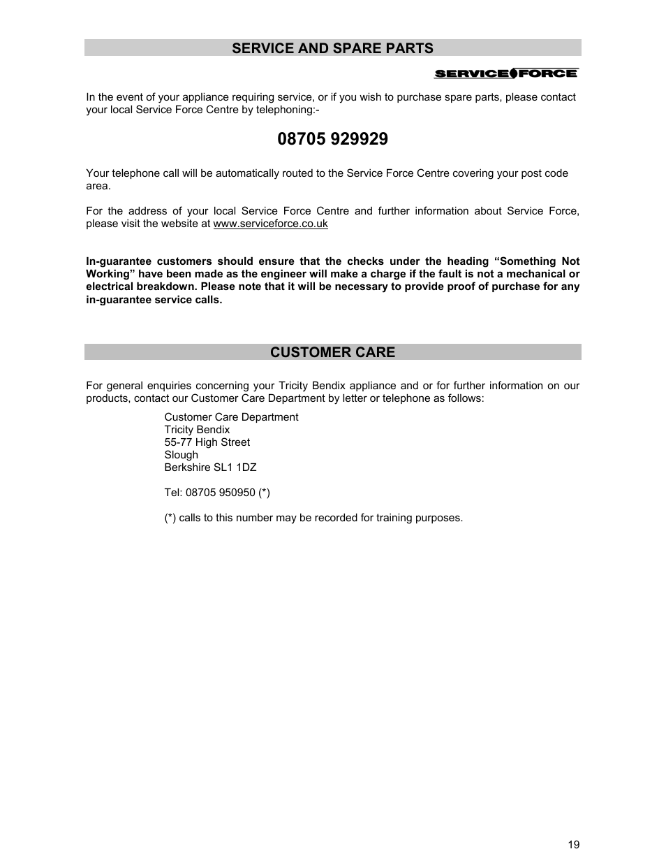 Tricity Bendix SIE 233 User Manual | Page 19 / 23