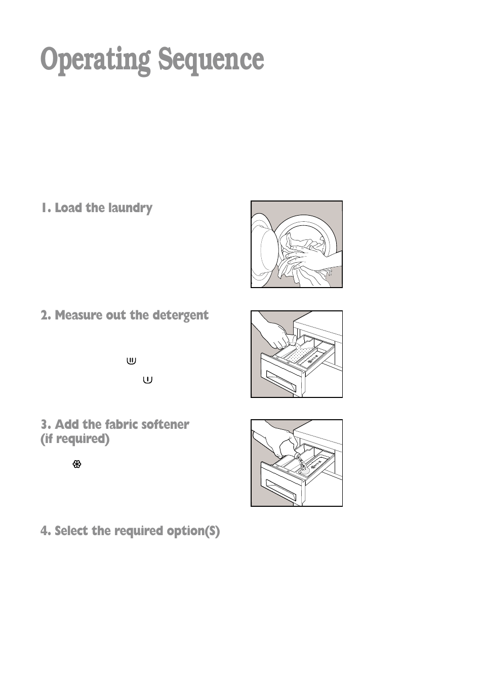 Operating sequence, Load the laundry, Measure out the detergent | Add the fabric softener (if required), Select the required option(s) | Tricity Bendix BIW 85 User Manual | Page 8 / 32