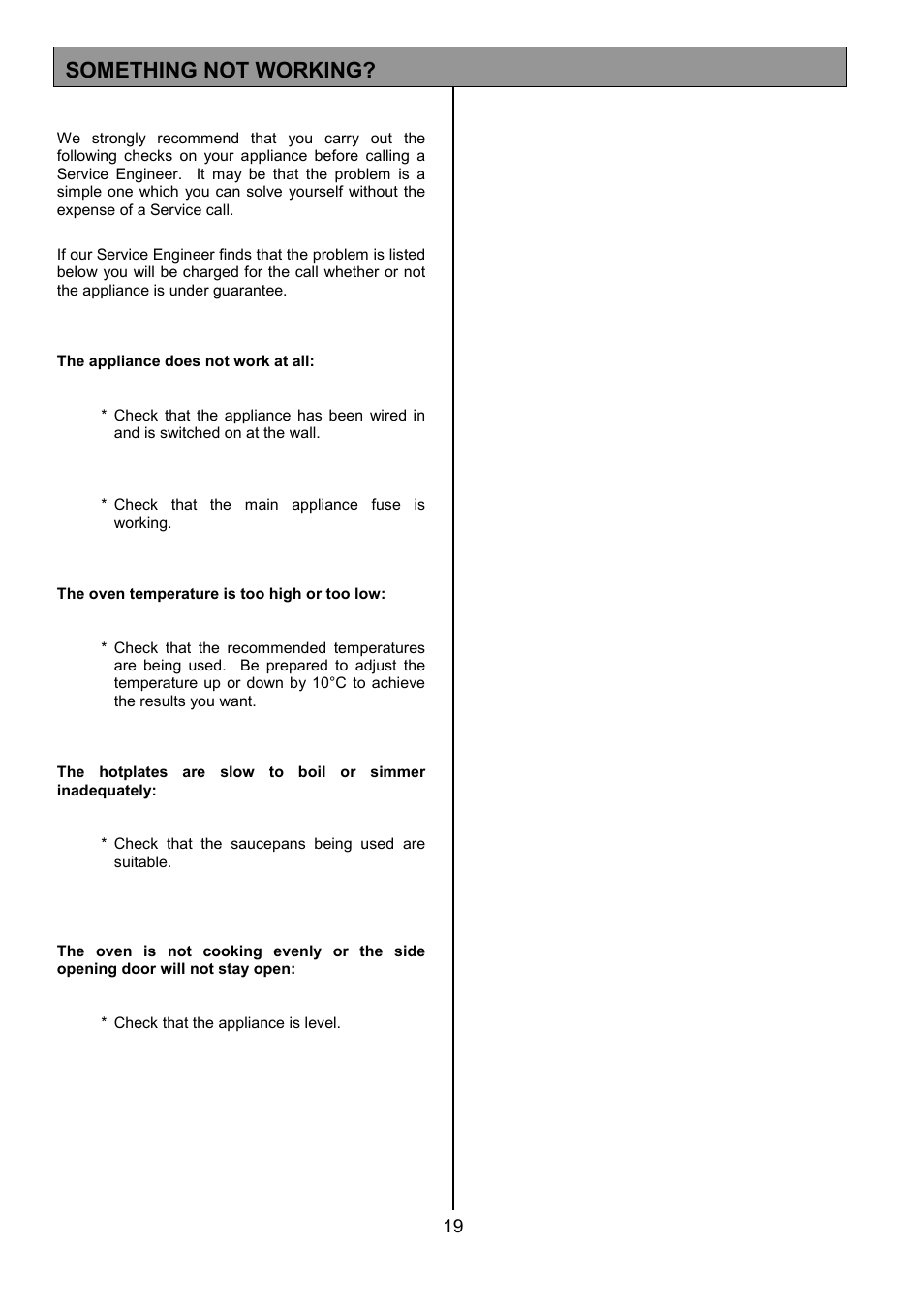 Something not working | Tricity Bendix SB200/3 User Manual | Page 19 / 24