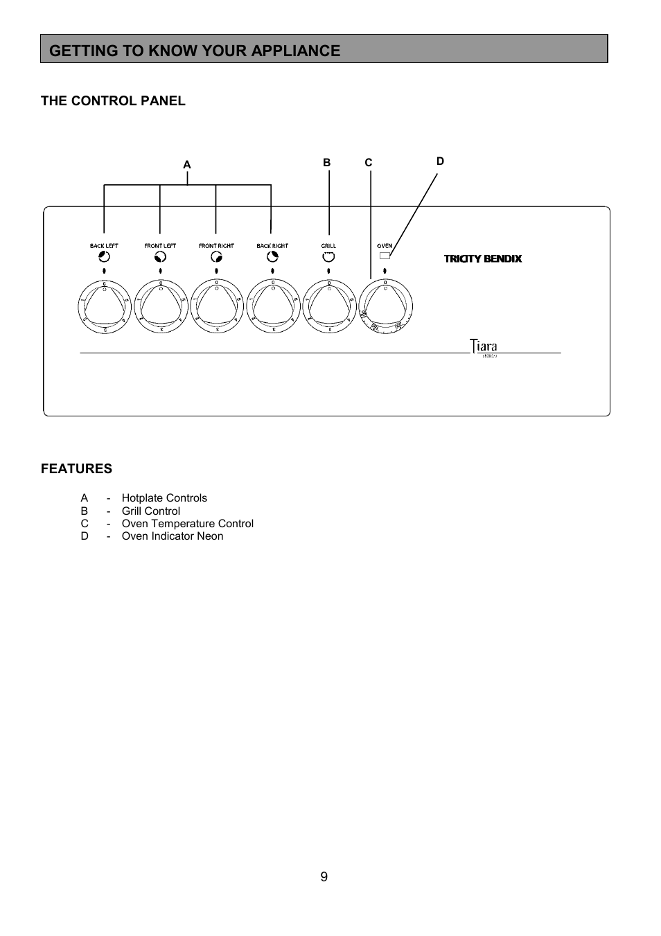 Getting to know your appliance | Tricity Bendix SB200/3 User Manual | Page 9 / 24