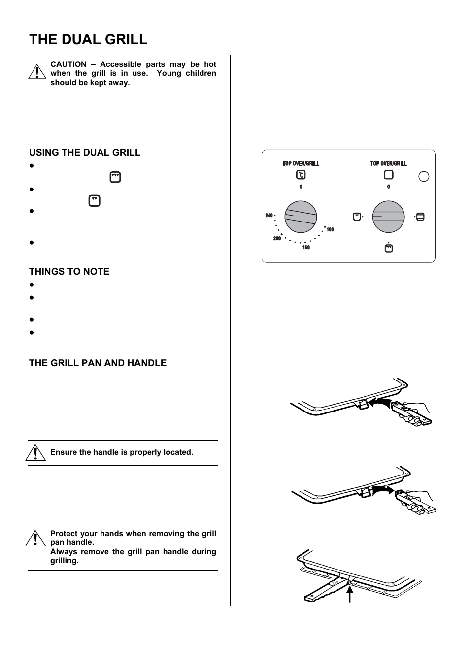 The dual grill, Using the dual grill, The grill pan and handle | Tricity Bendix TBD950 User Manual | Page 10 / 36