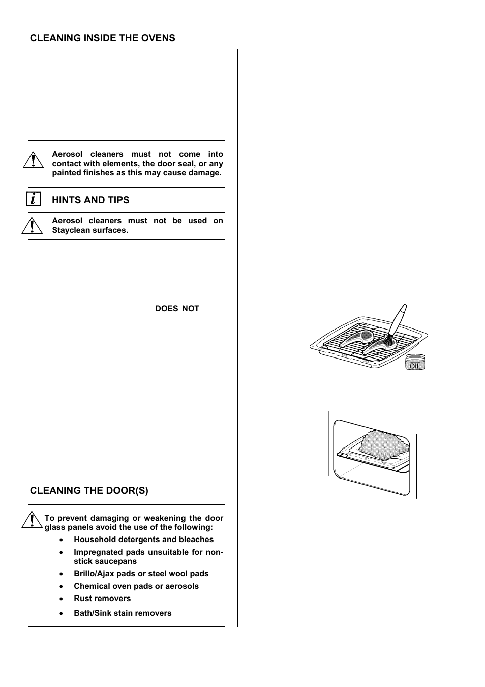 20 cleaning inside the ovens, Hints and tips, Cleaning the door(s) | Tricity Bendix TBD950 User Manual | Page 20 / 36
