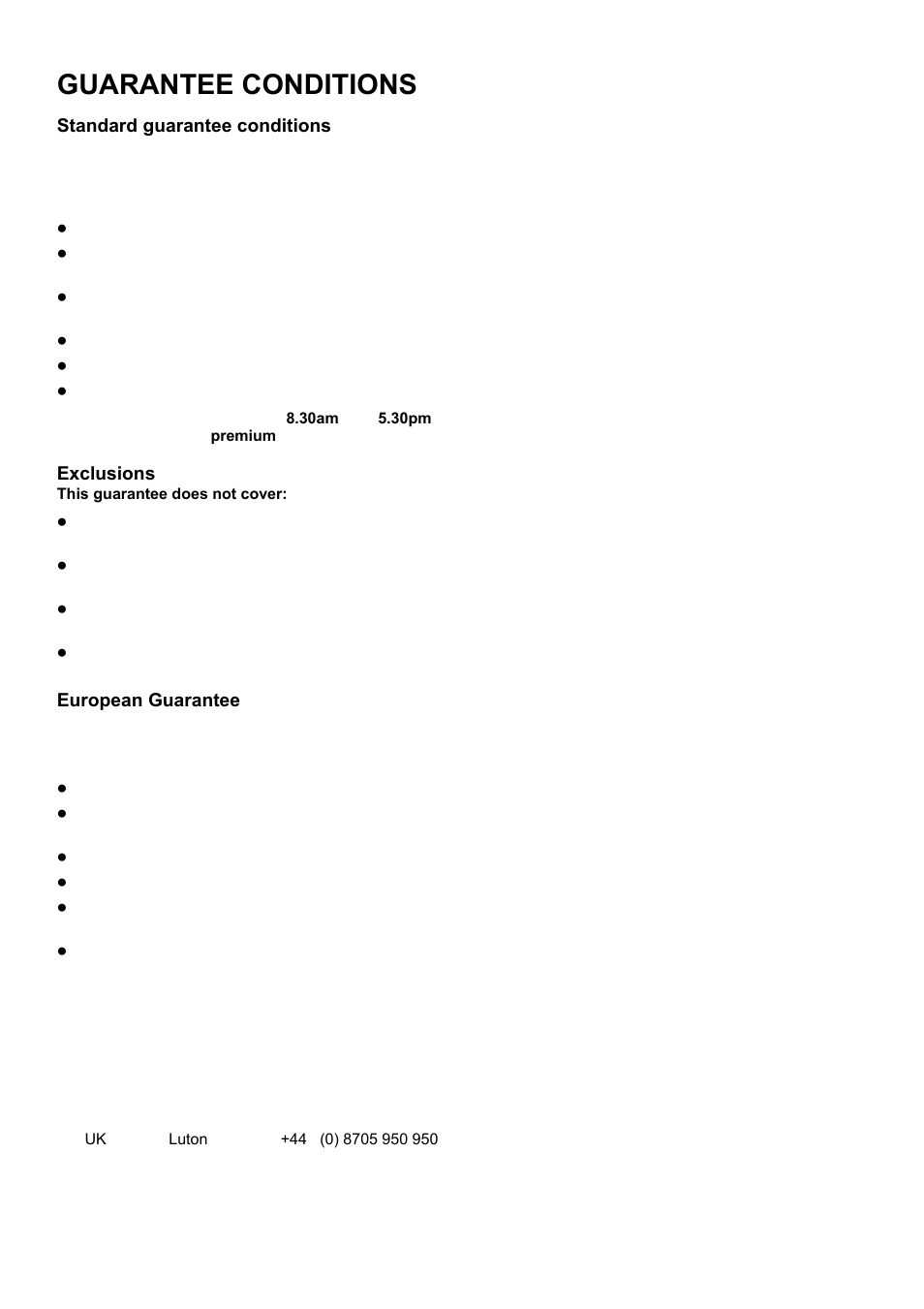 Guarantee conditions | Tricity Bendix TBD950 User Manual | Page 25 / 36