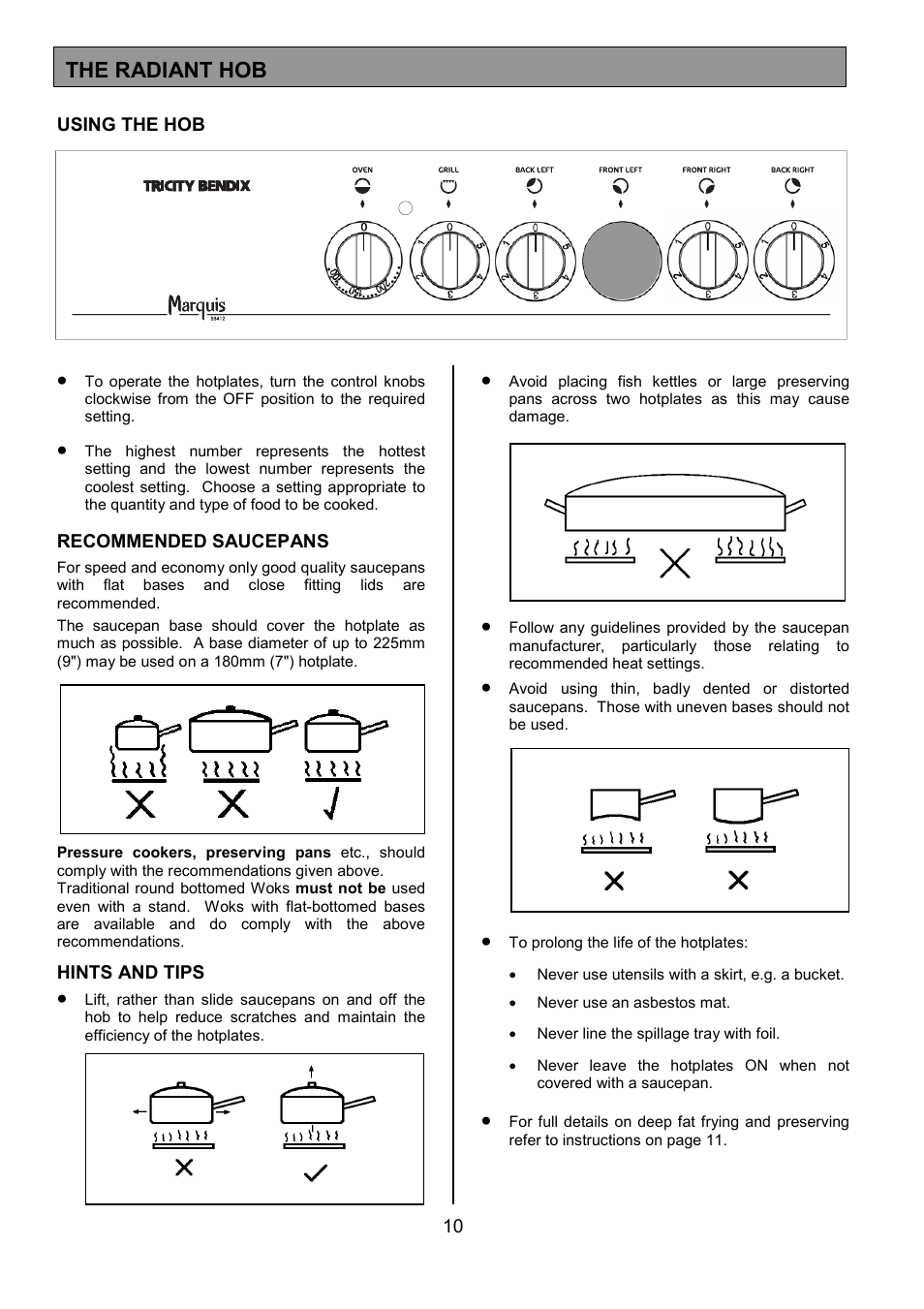 The radiant hob | Tricity Bendix SB412 User Manual | Page 10 / 24