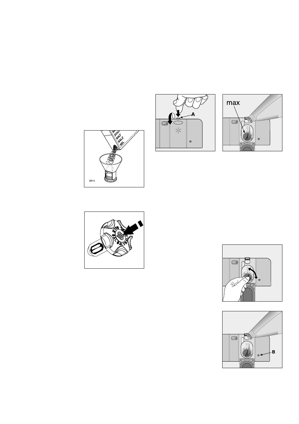 Filling with dishwasher salt, Rinse aid, Filling with rinse aid | Adjusting the dose | Tricity Bendix TDF 200 User Manual | Page 7 / 24