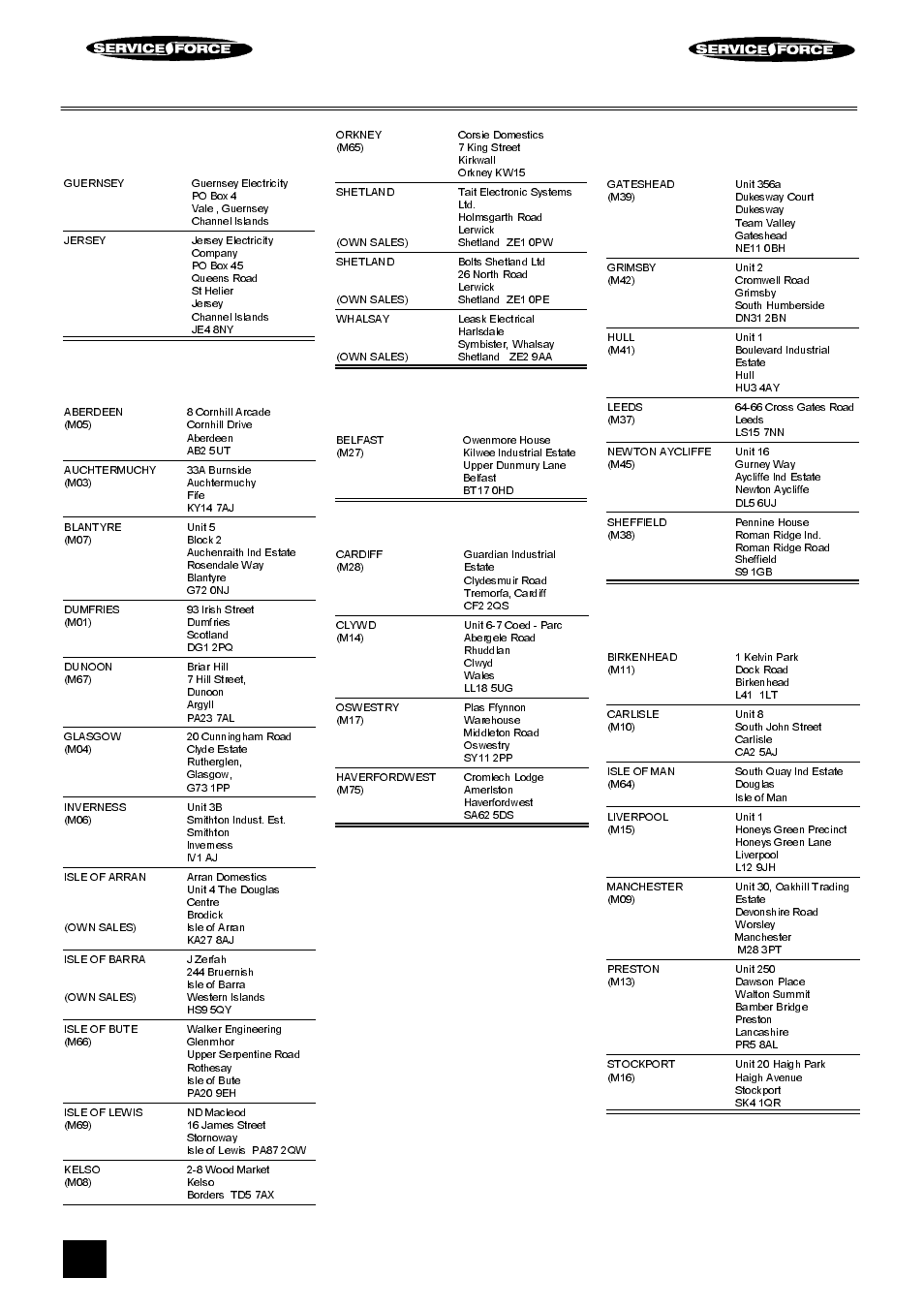 Tricity bendix service force, Channel islands, Scotland scotlandsscotland | Cotlandnorthern ireland northern ireland, Wales, North east, North west | Tricity Bendix FD806W User Manual | Page 14 / 24